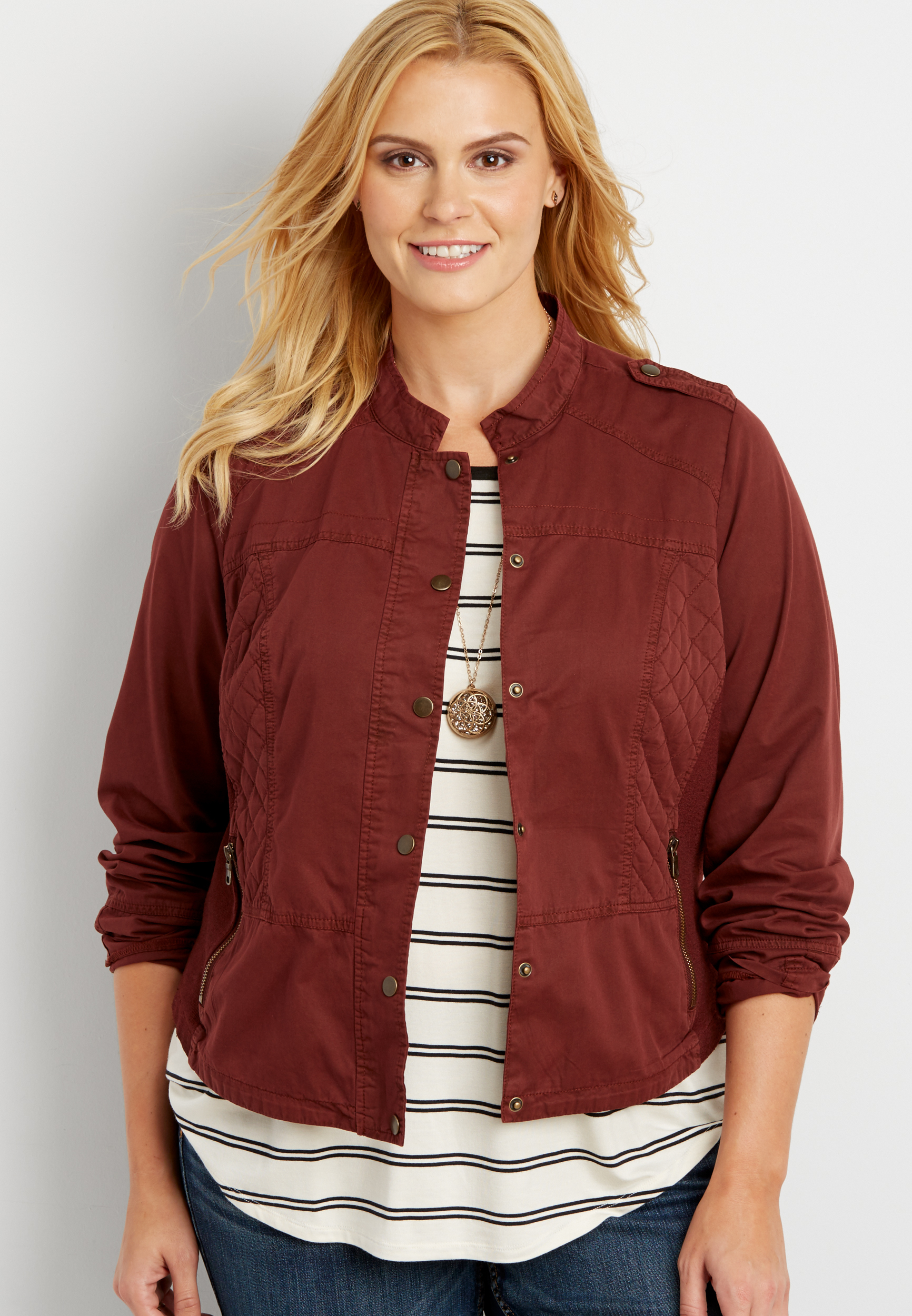 Plus Size Jacket With Ribbing And Quilted Detail Maurices