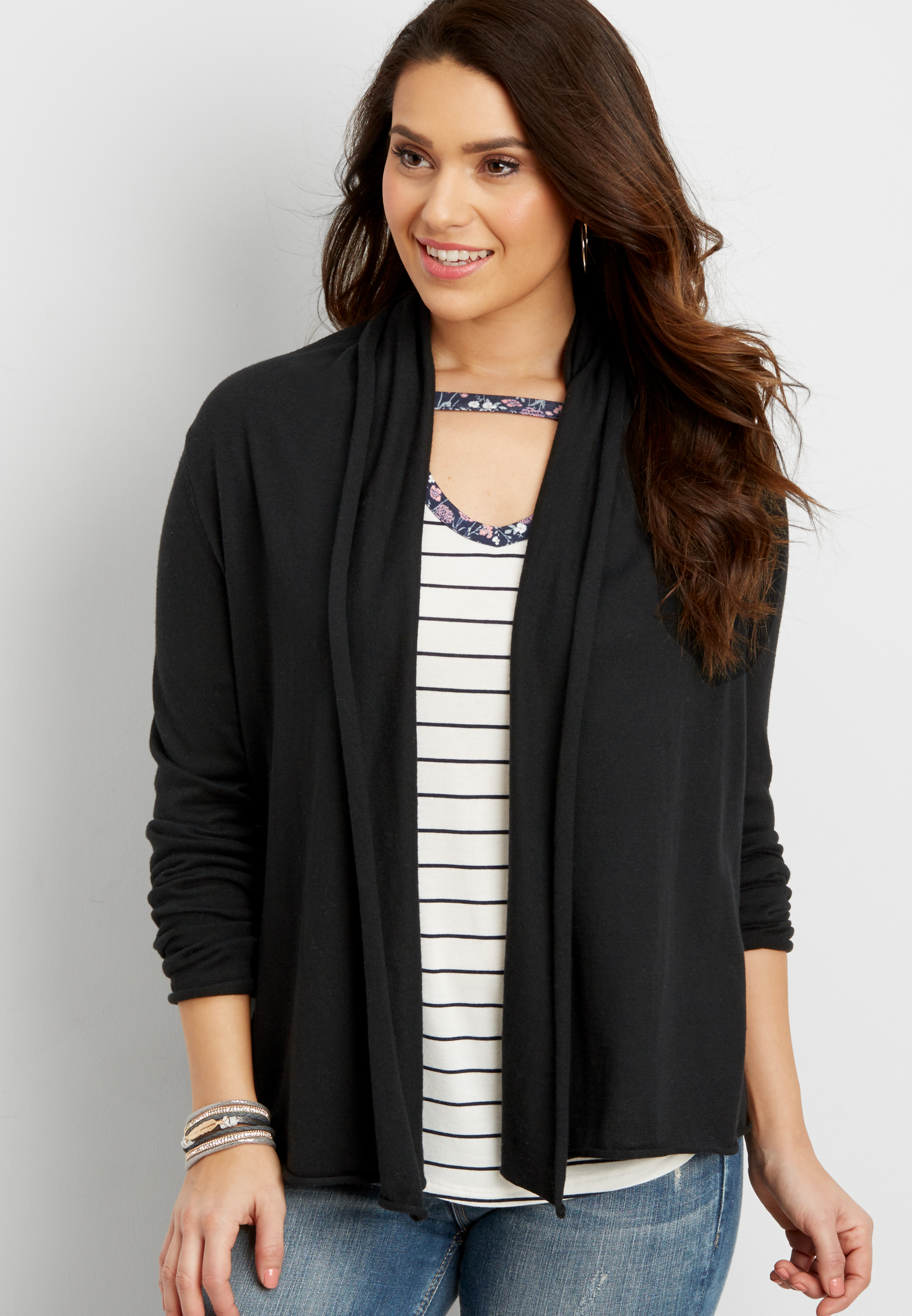 cardigan with cable knit and lace up back | maurices