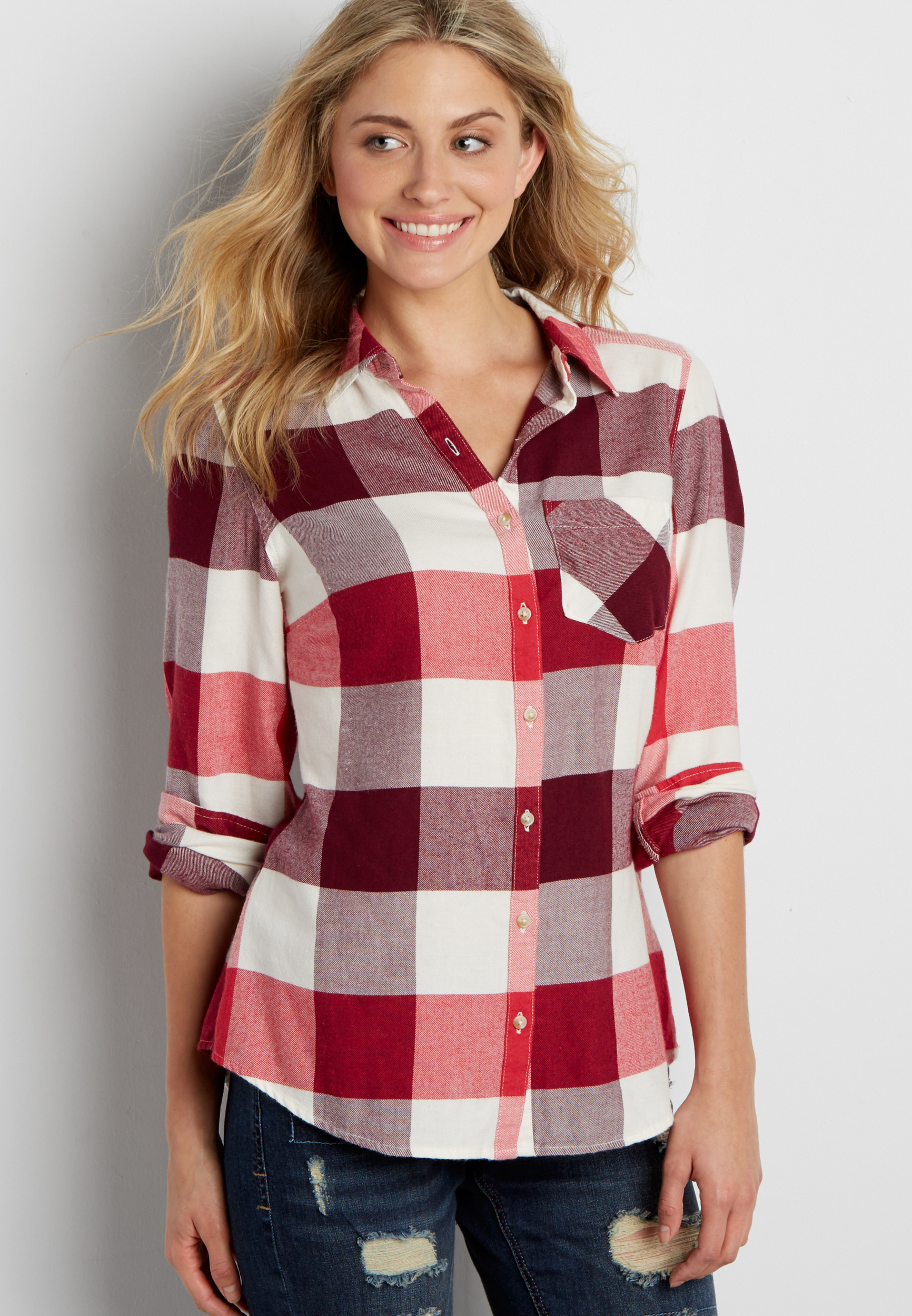 button down flannel shirt in buffalo plaid | maurices
