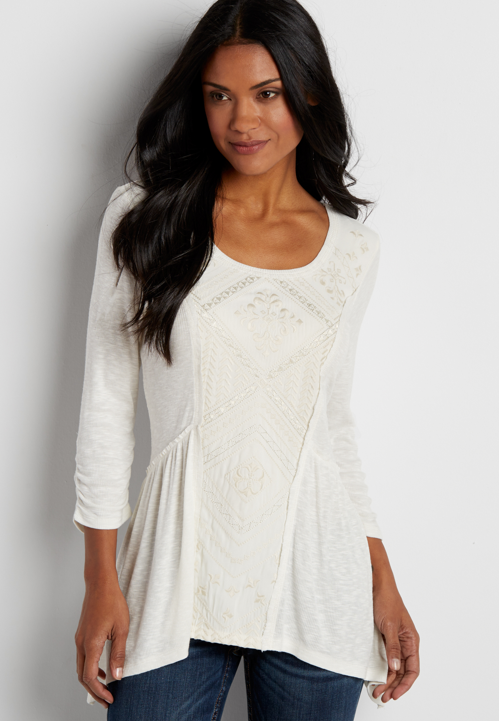ribbed top with embroidered center panel | maurices