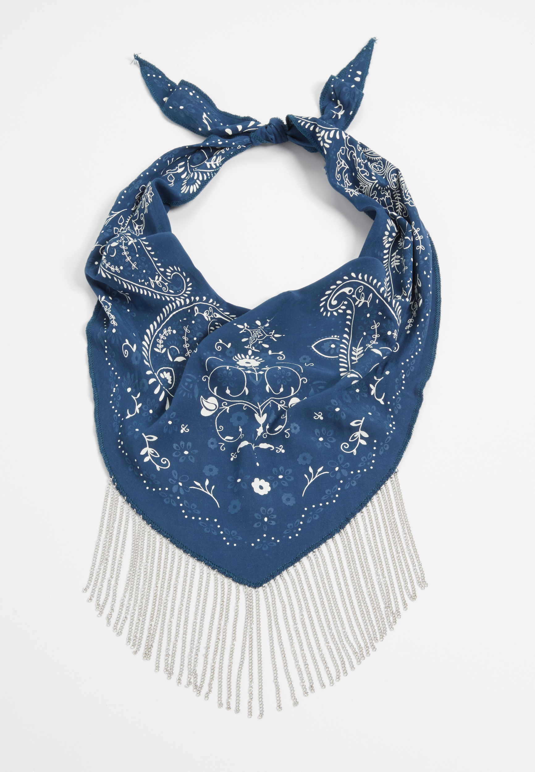 bandana necklace with chain fringe in blue | maurices