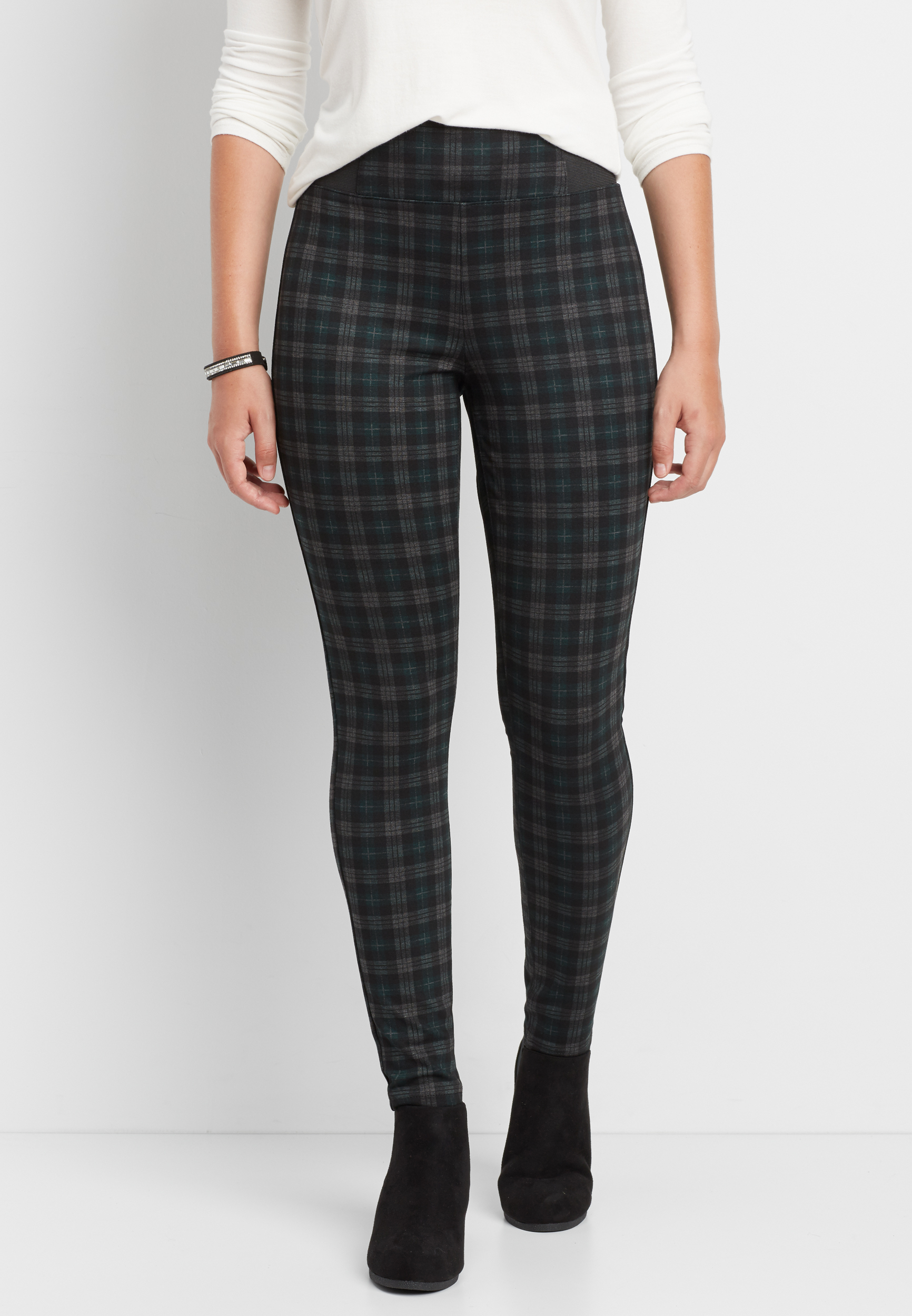the high rise plaid ponte skinny ankle pant | maurices