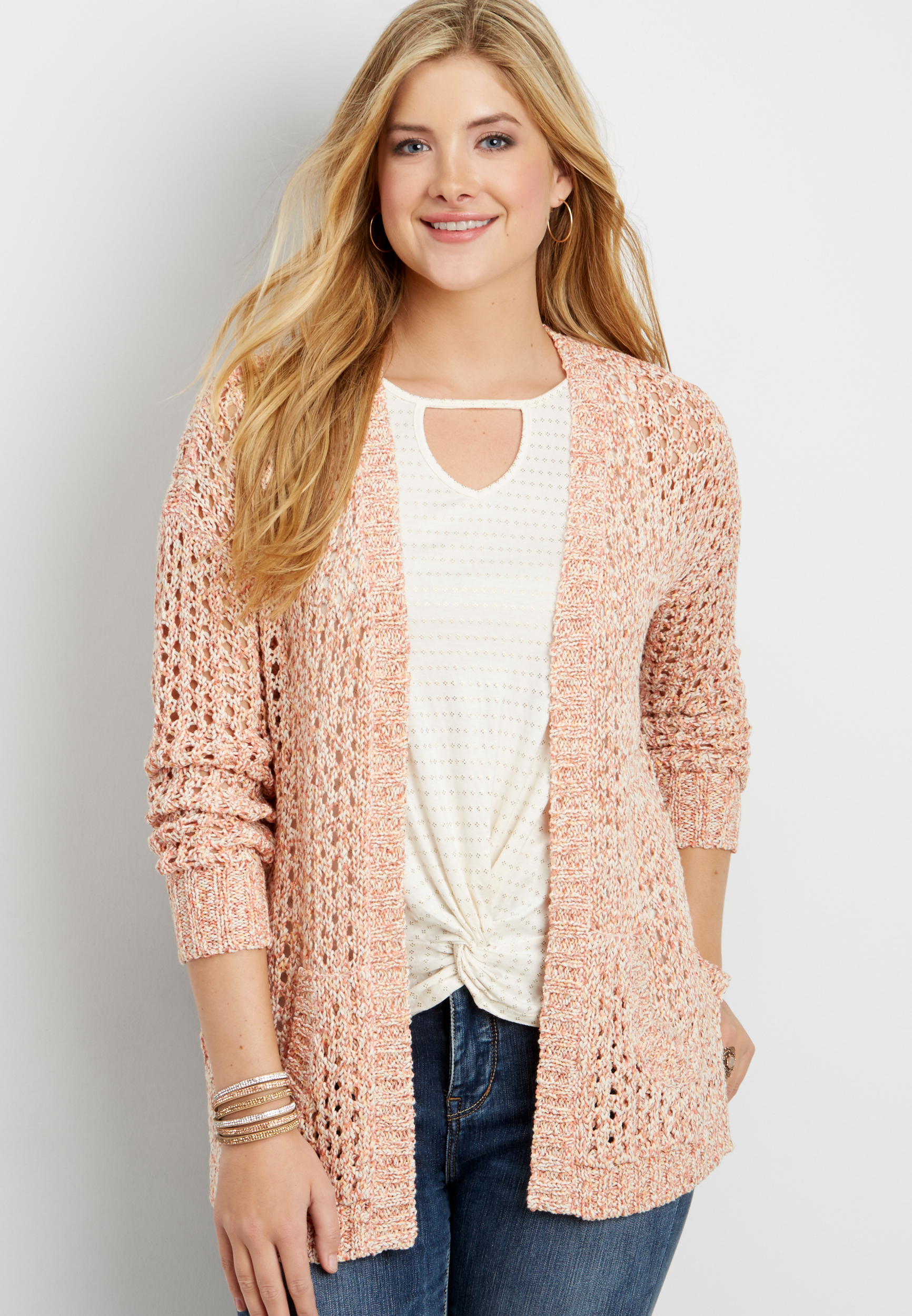 marled open stitched cardigan | maurices