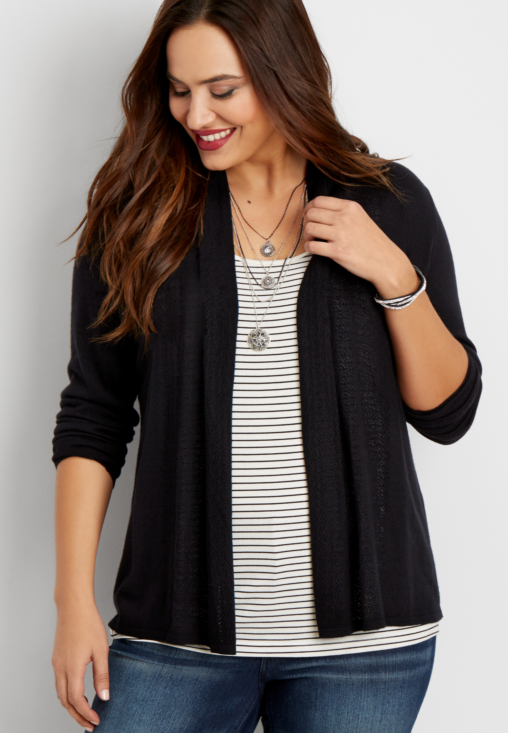 cardigan with pointelle stitched collar and back | maurices