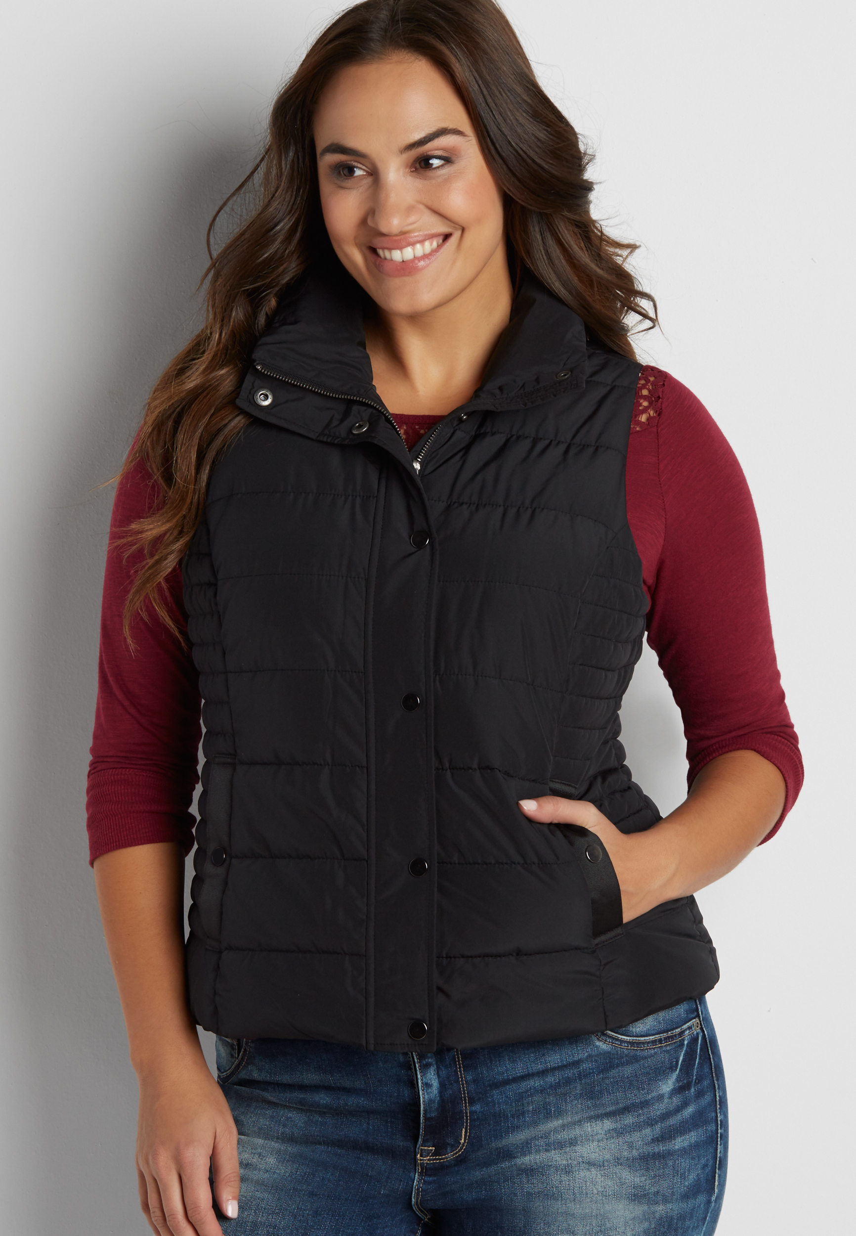 puffer vest in black | maurices