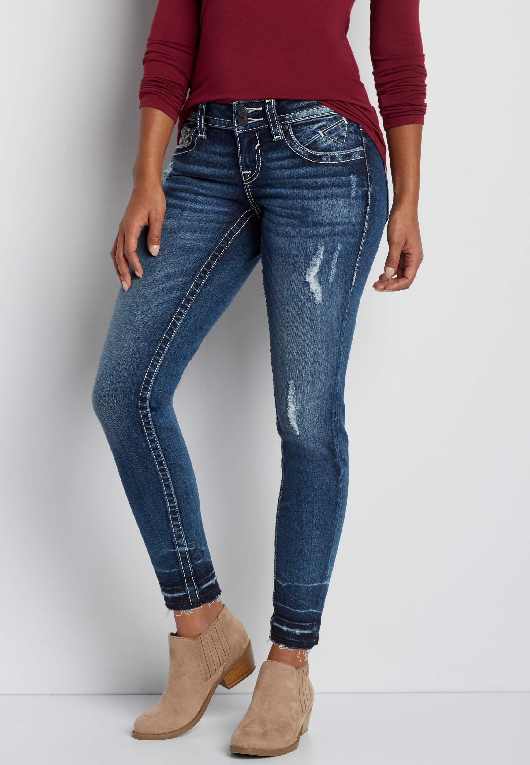 Vigoss Women's Marley Exposed Button Skinny Jeans washed Black  Size 29