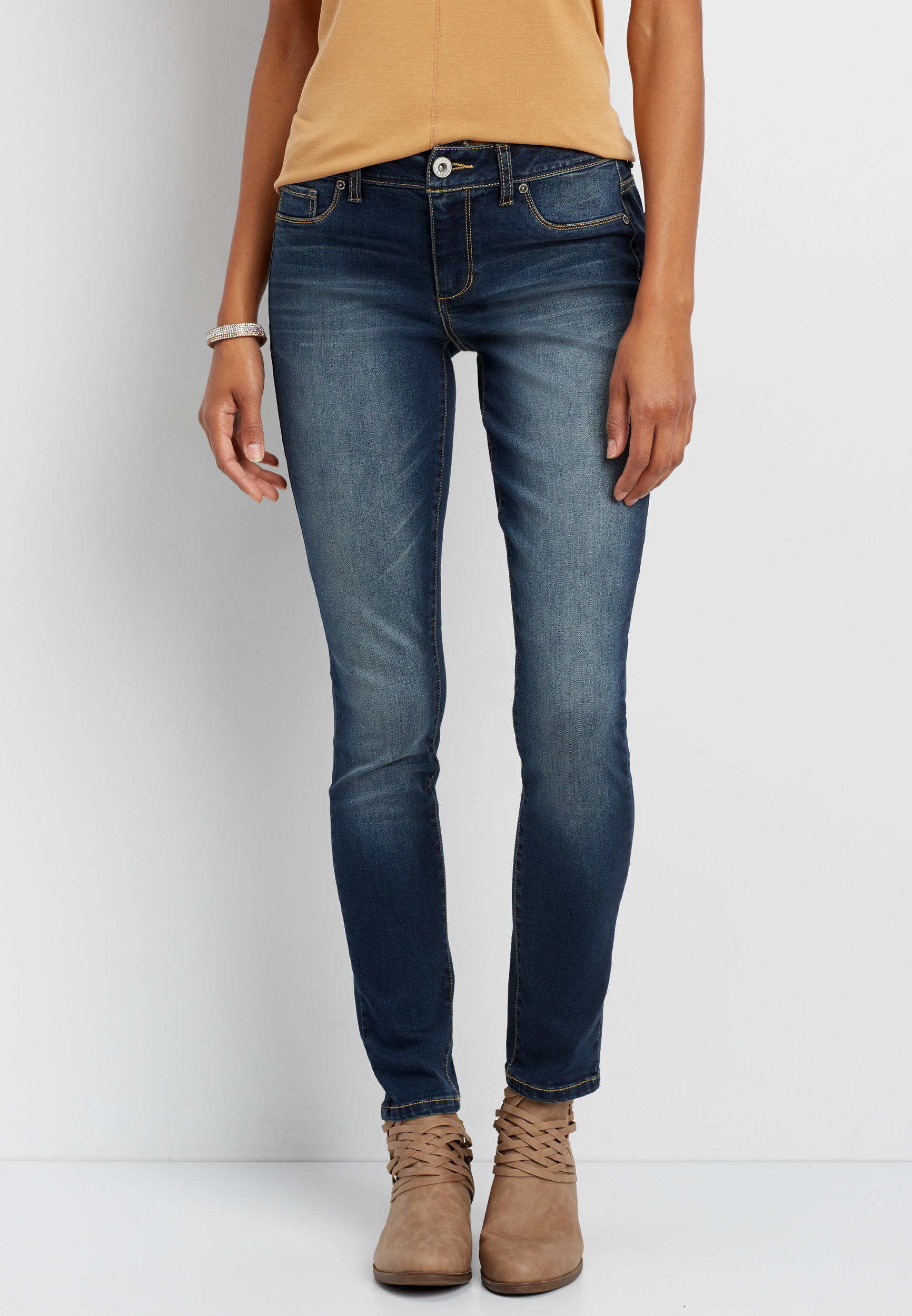 DenimFlex™ dark wash jegging with gold stitching | maurices