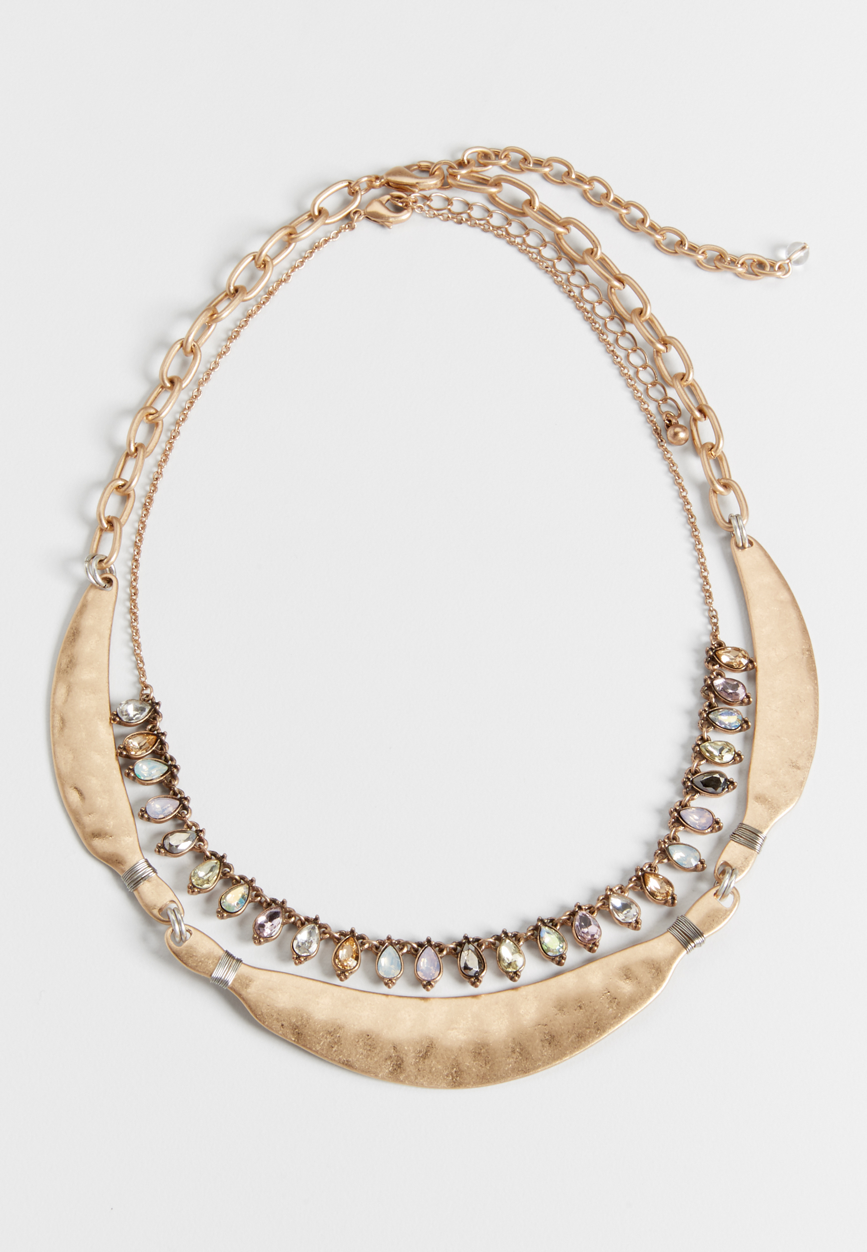 teardrop rhinestones and hammered metal necklace set maurices