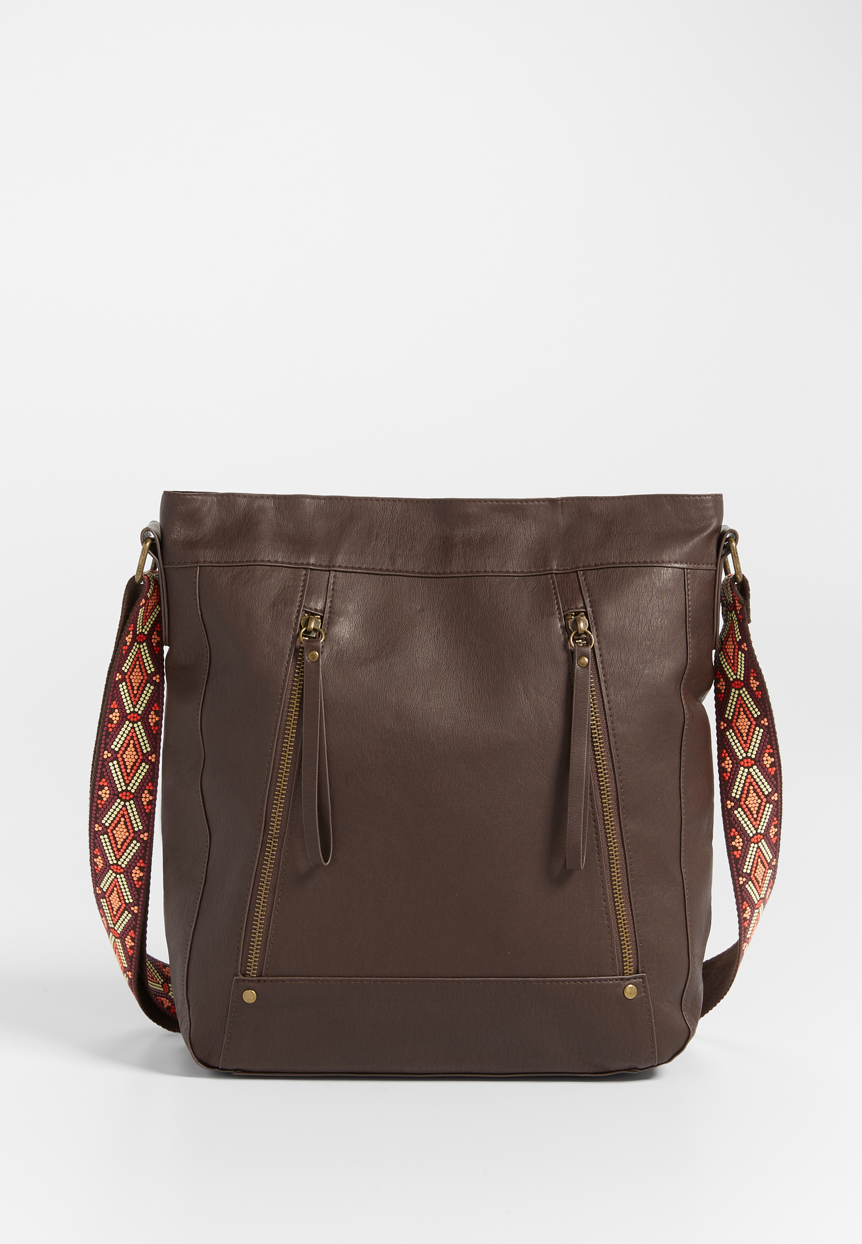 crossbody bag with guitar strap in brown | maurices
