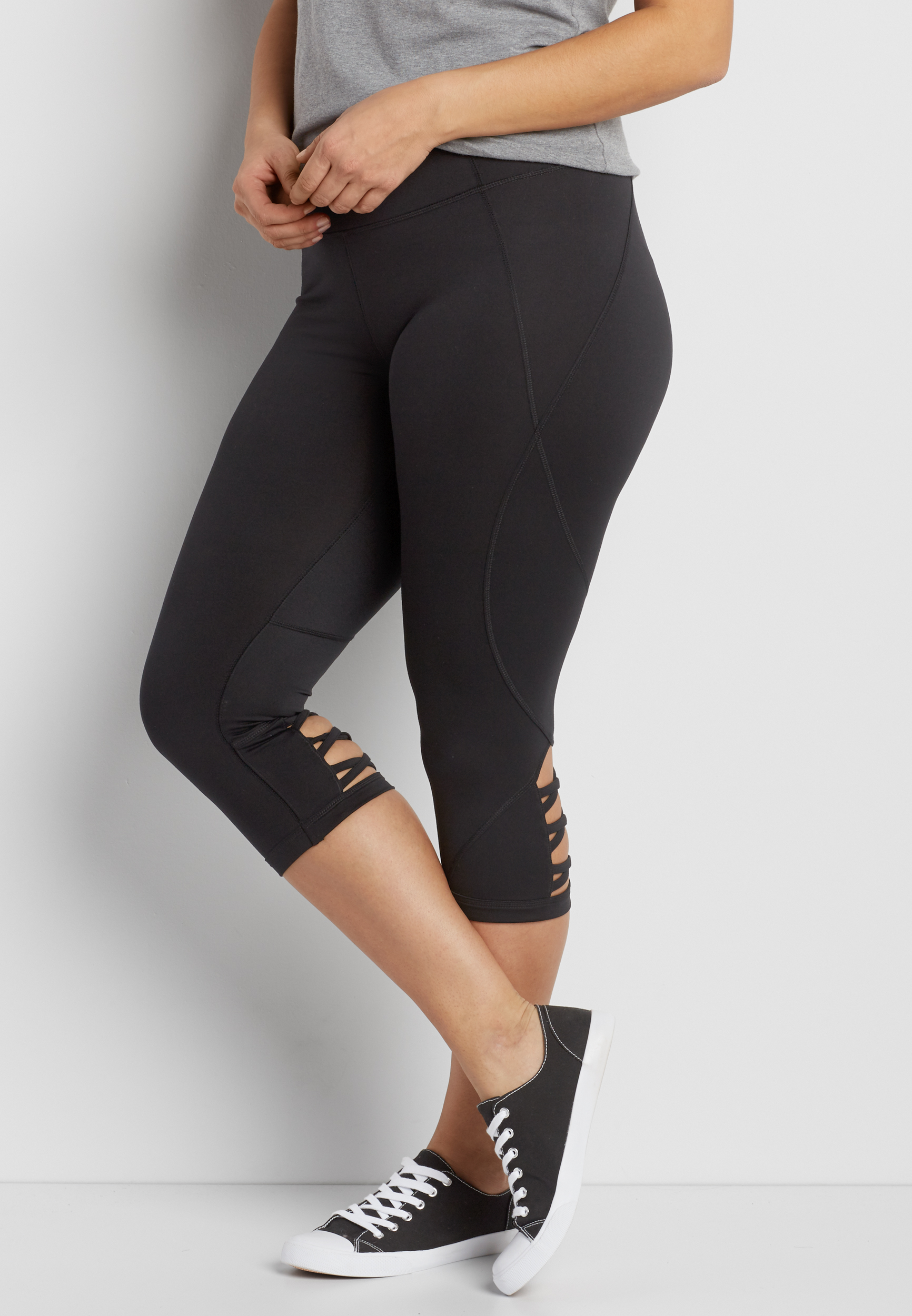 plus size capri legging with strappy back bottom hem maurices