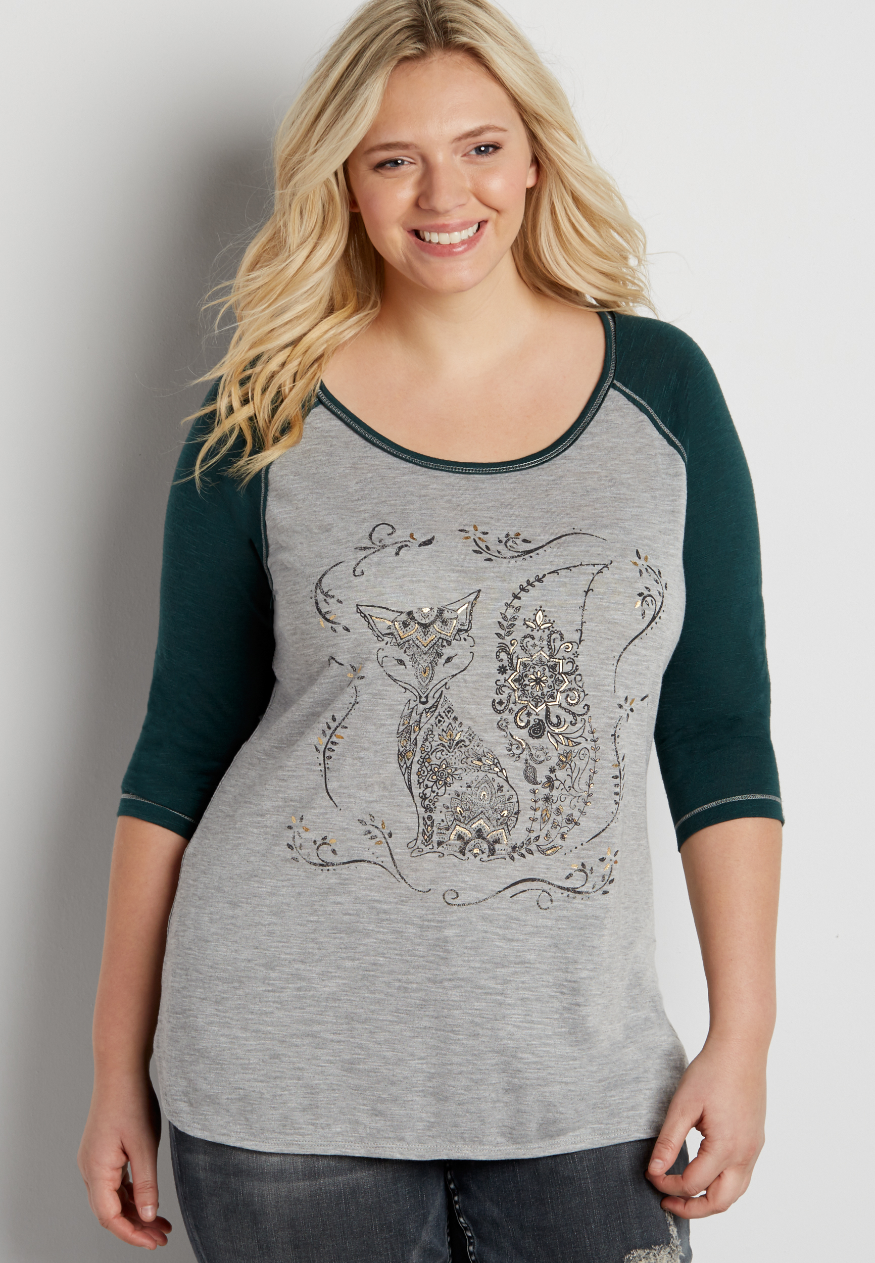 plus size baseball tee with fox graphic maurices