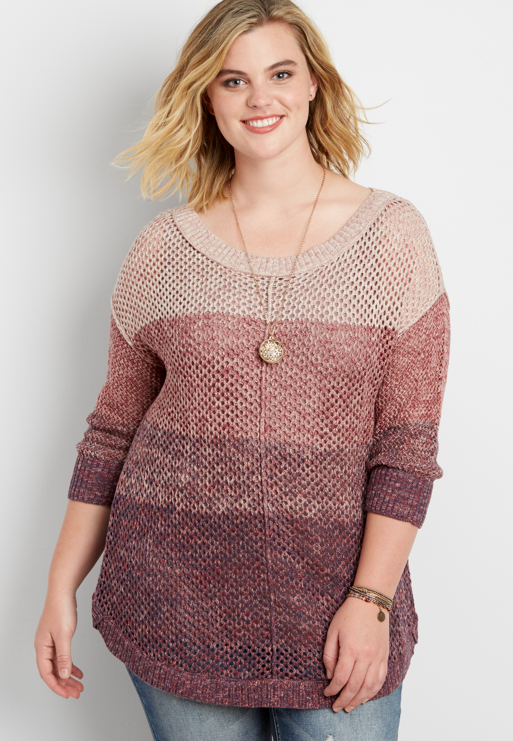 plus size ombre open stitched pullover sweater | maurices