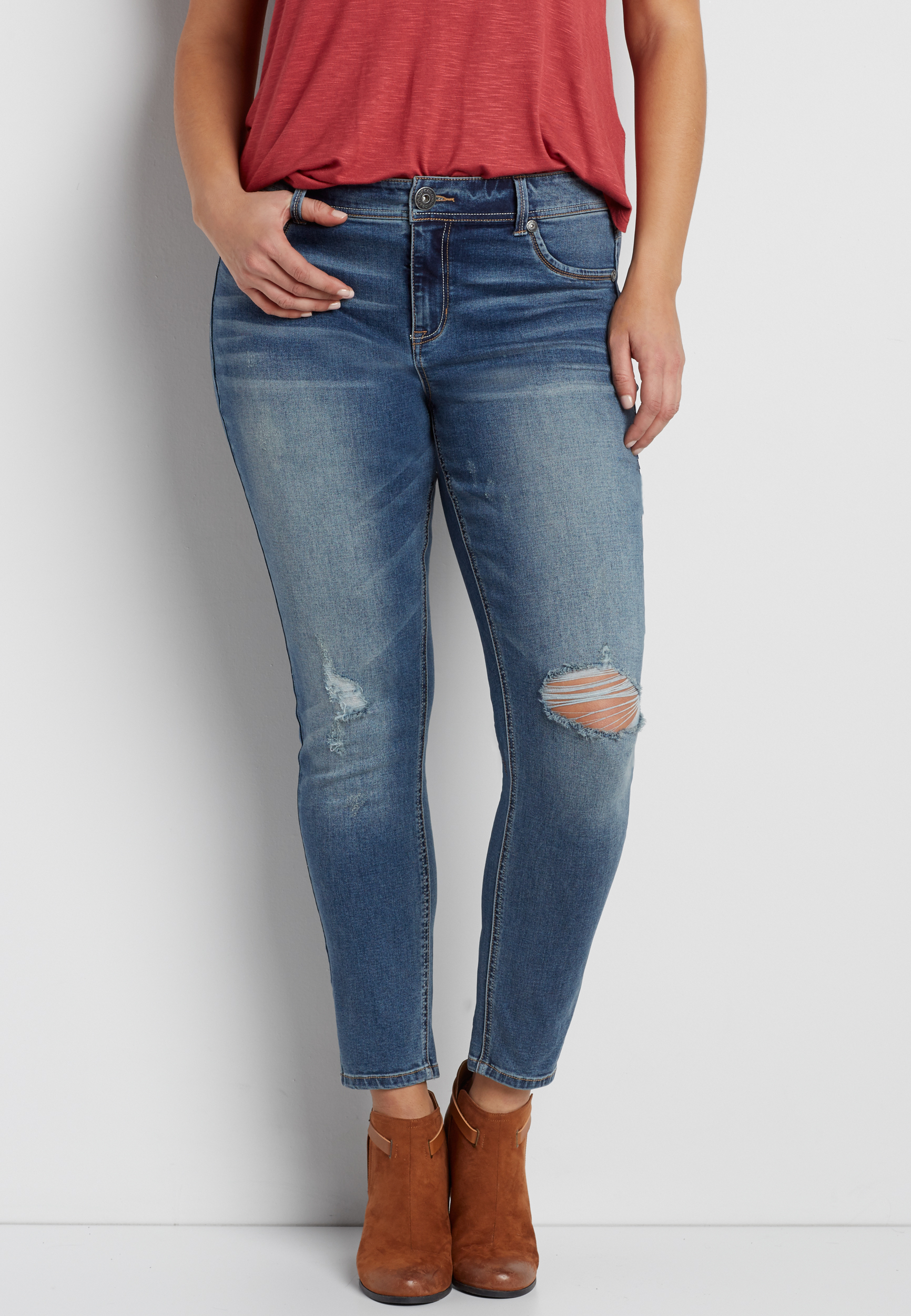 OUTDATED DenimFlex™ plus size skinny jeans with destruction maurices