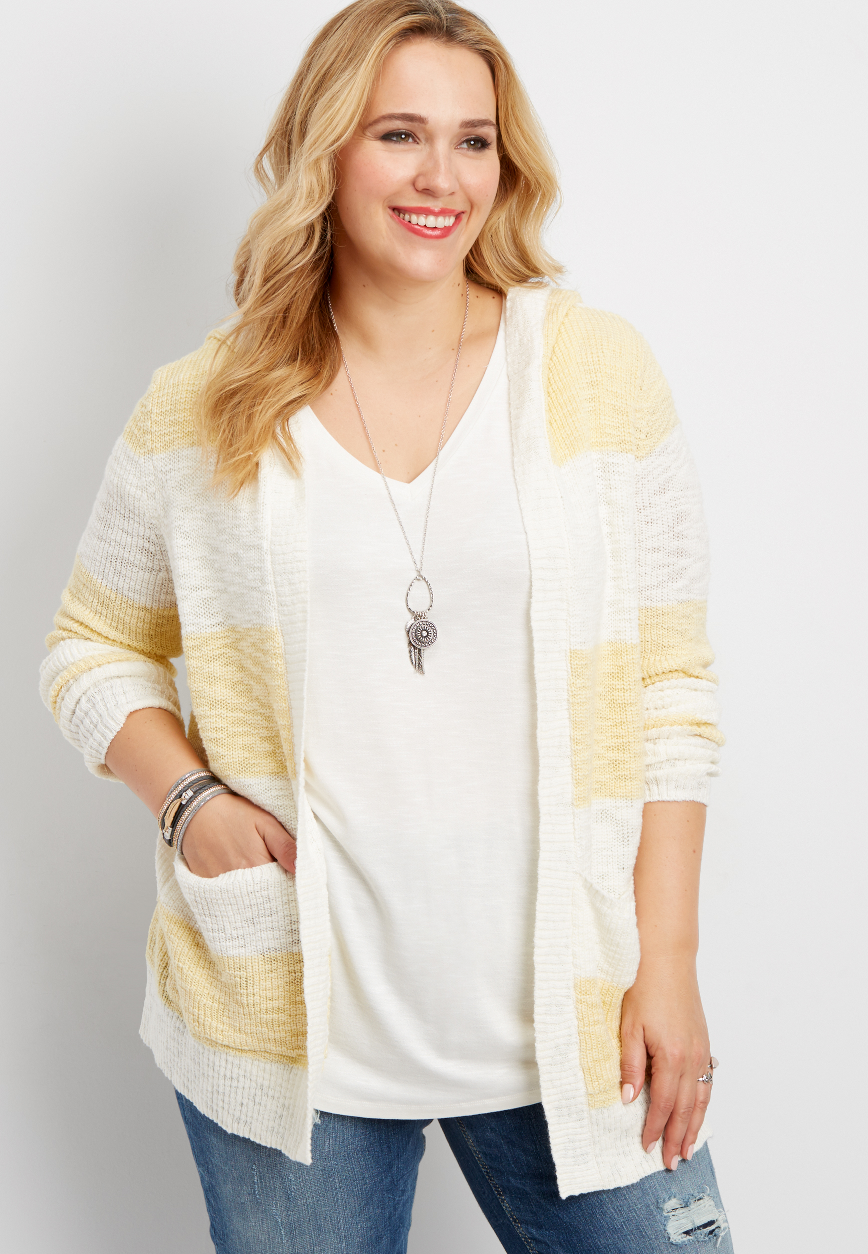 plus size hooded cardigan with stripes and pockets | maurices