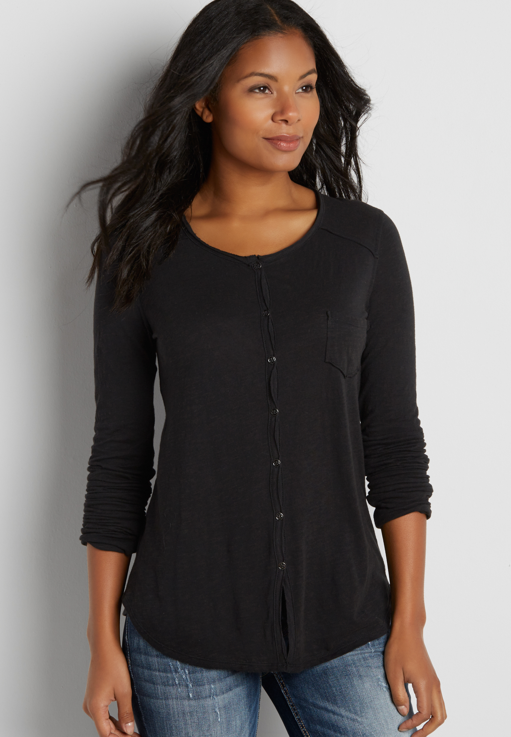 button down tee with long sleeves | maurices