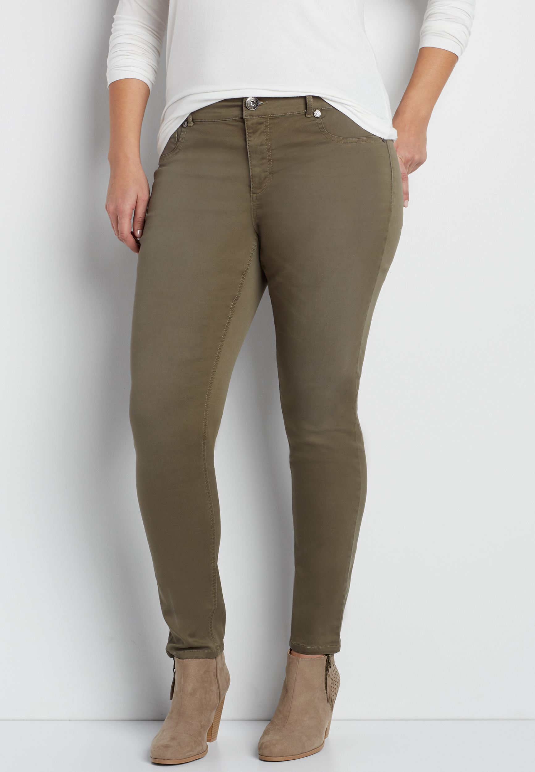 DenimFlex™ plus size jegging in washed olive green