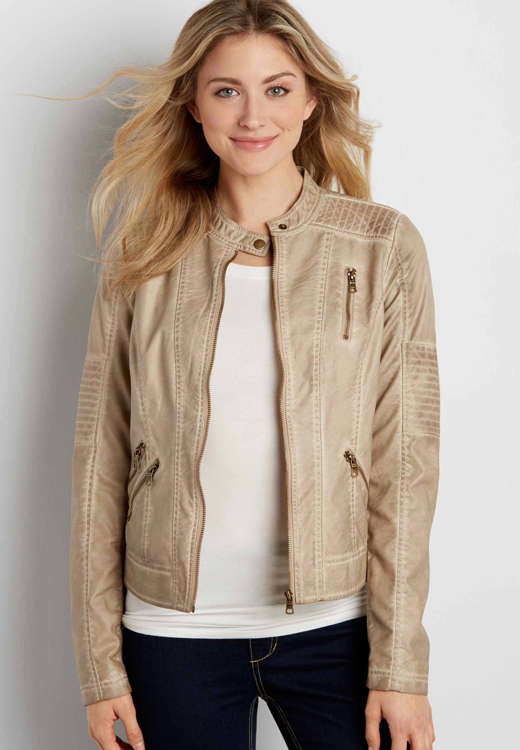 faux leather scuba jacket with ribbed knit | maurices