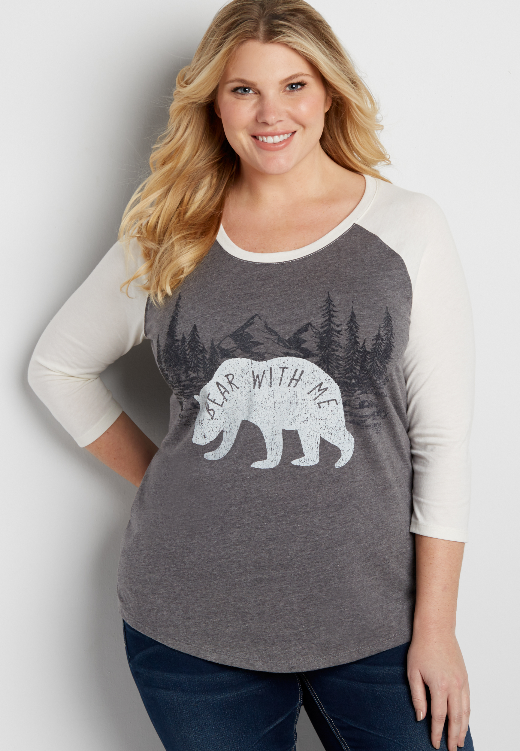 plus size baseball tee with bear with me graphic maurices