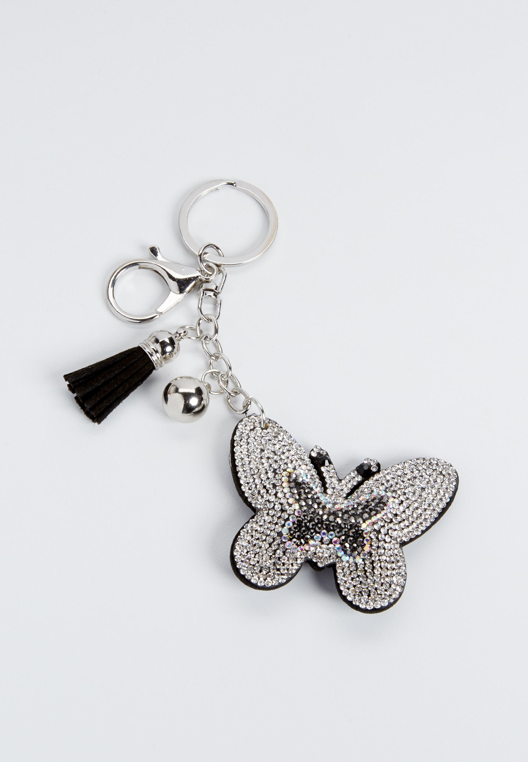 rhinestone embellished butterfly handbag charm with tassel | maurices