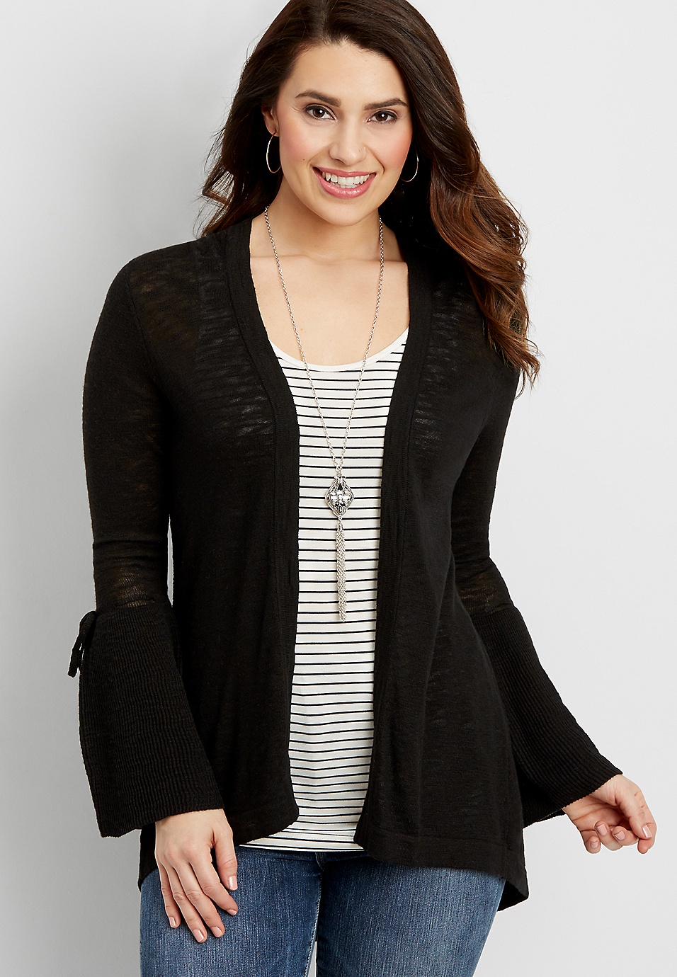 lightweight cardigan with bell shaped sleeves