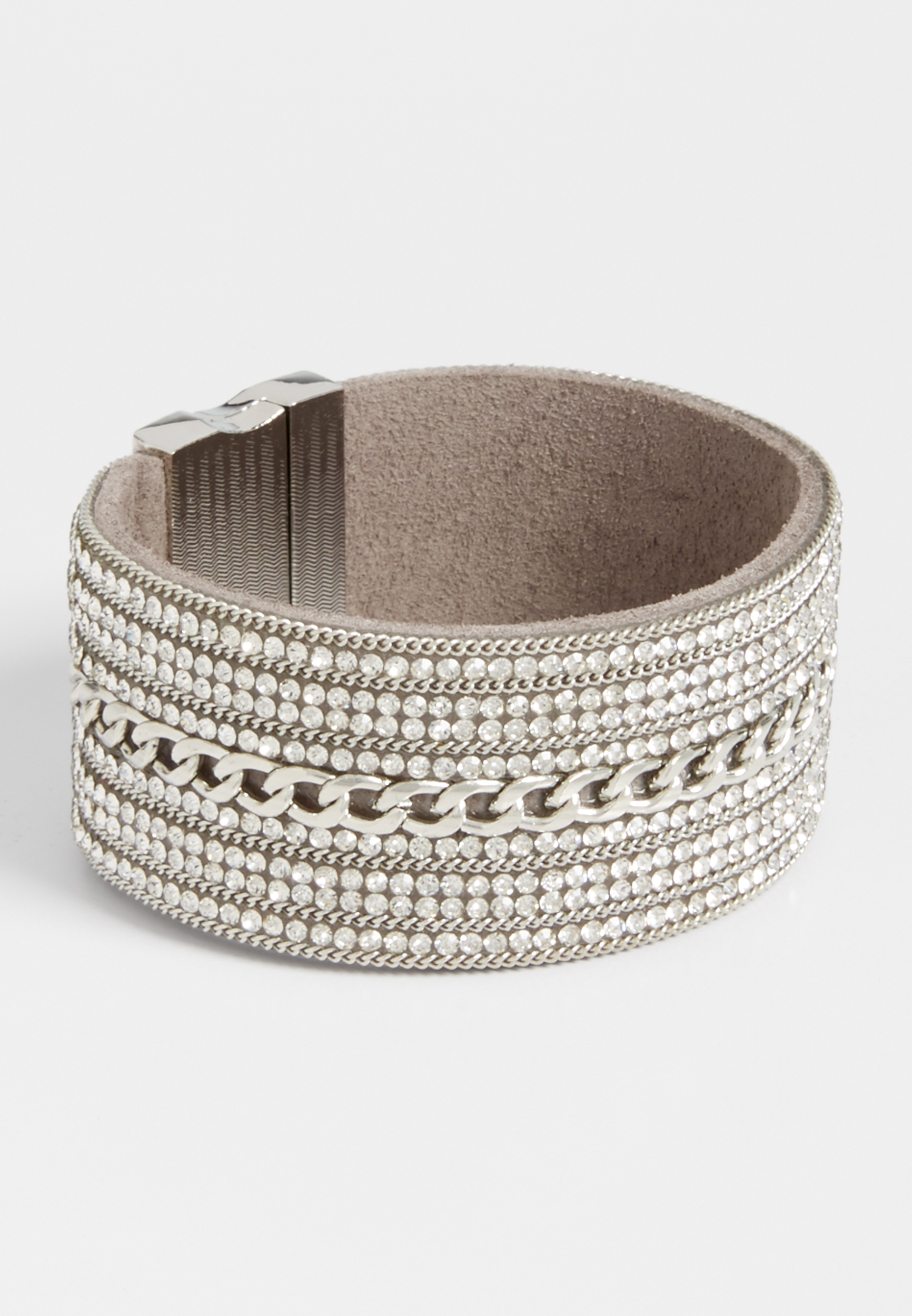 suede magnetic bracelet with chains and rhinestones | maurices