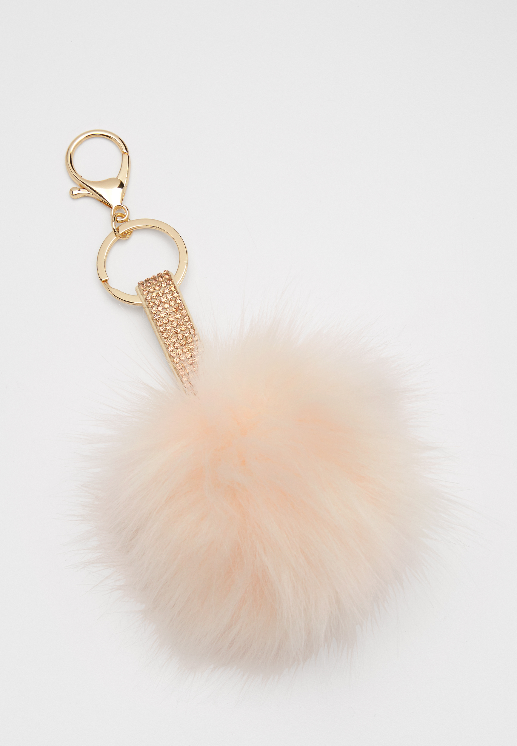 faux fur handbag charm with rhinestone studded strap in blush | maurices