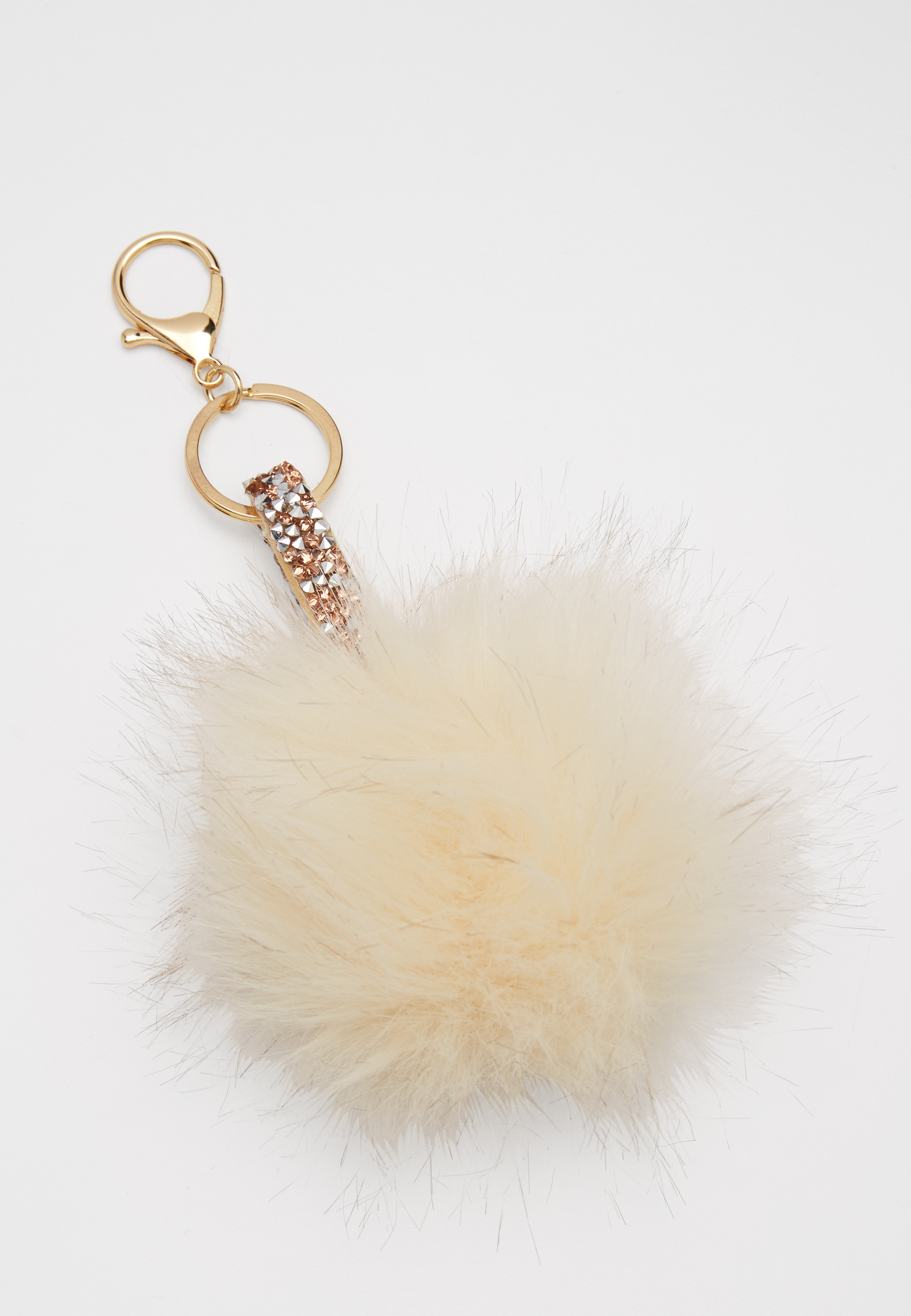 faux fur handbag charm with chunky studded strap in cream | maurices