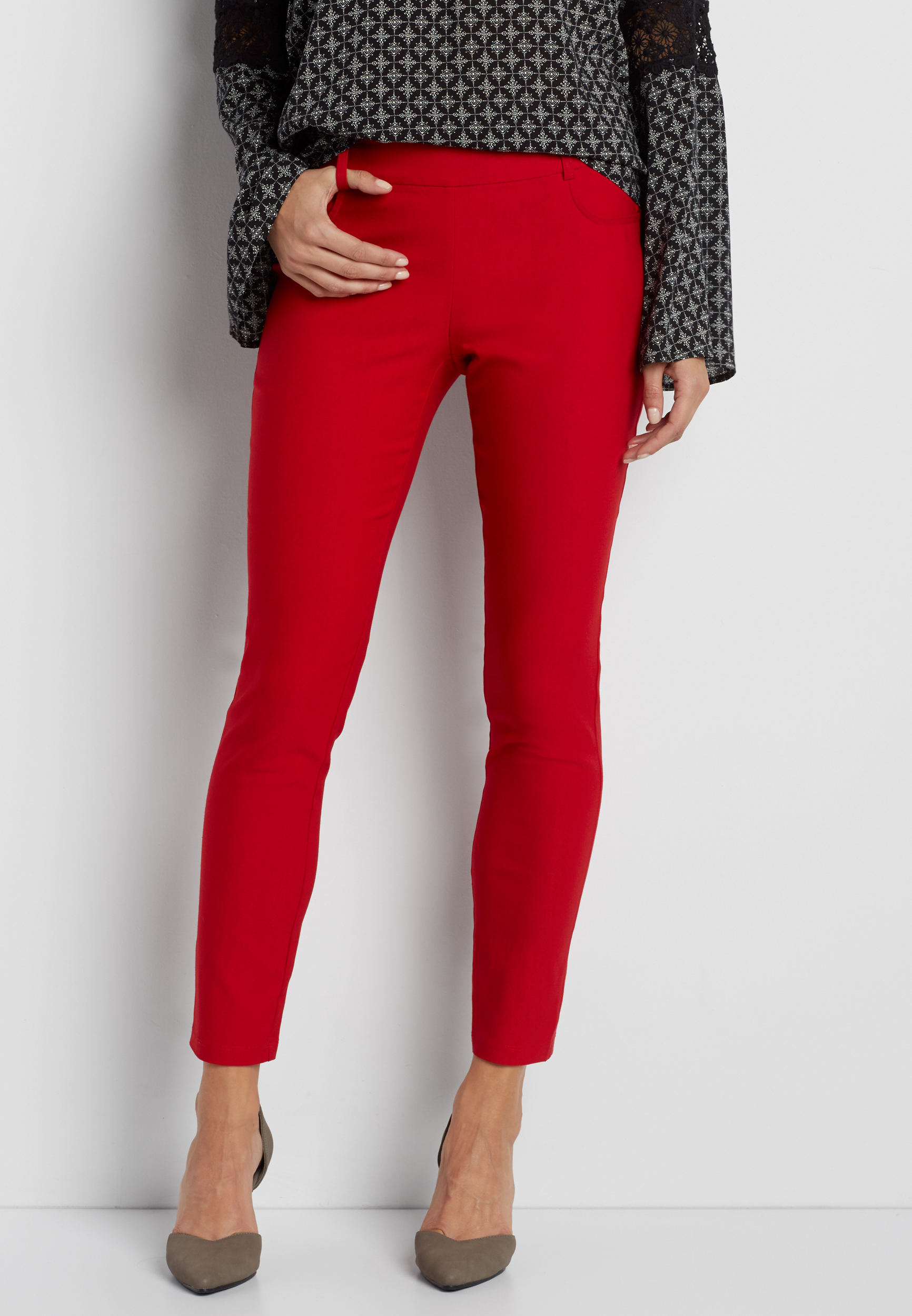 the smart pull on skinny ankle pant in red | maurices