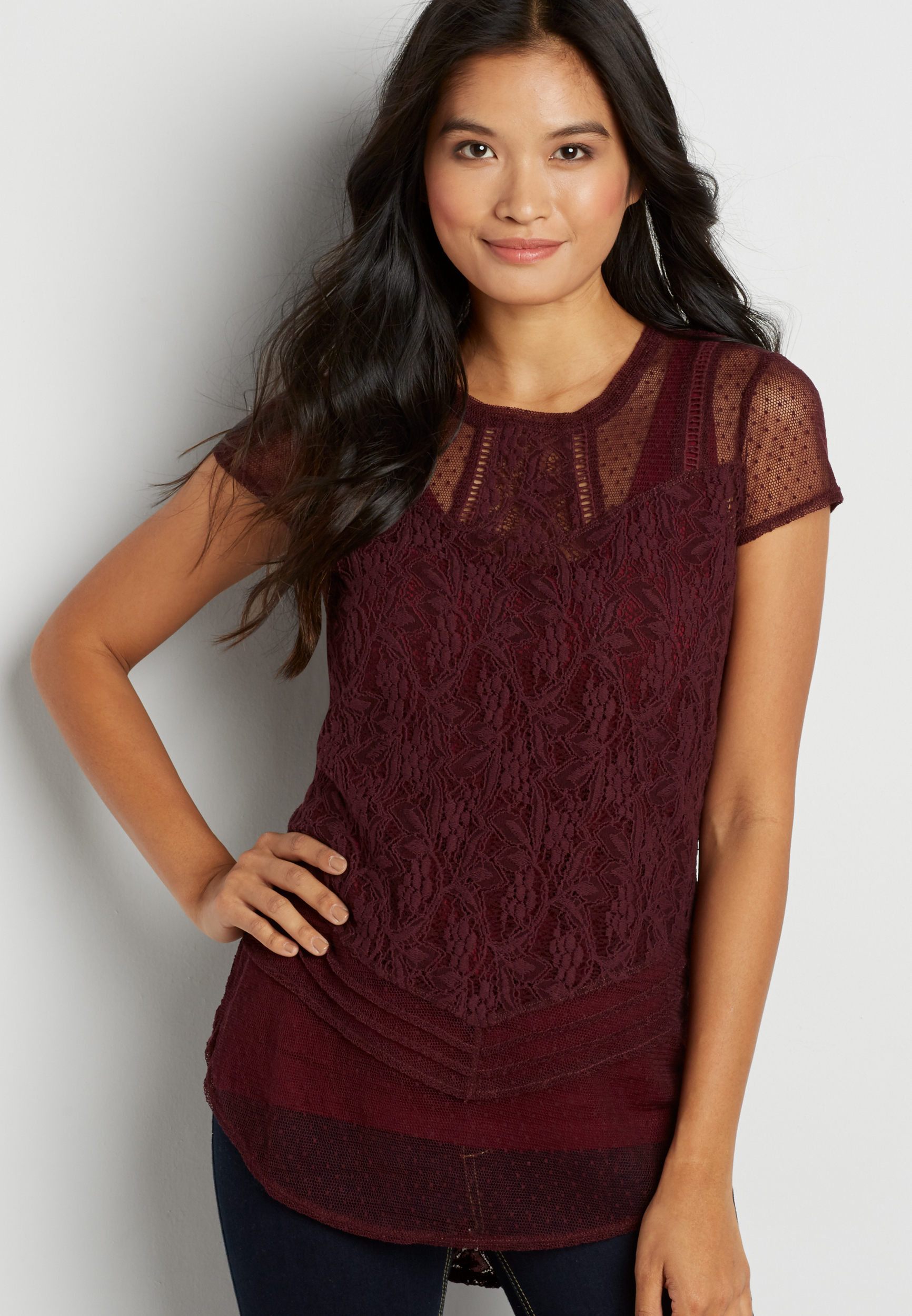 lace and embroidered mesh top | maurices