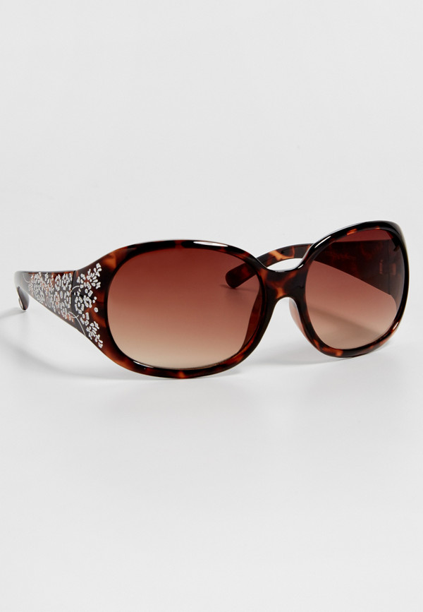 oversized tortoise sunglasses with etched floral design | maurices