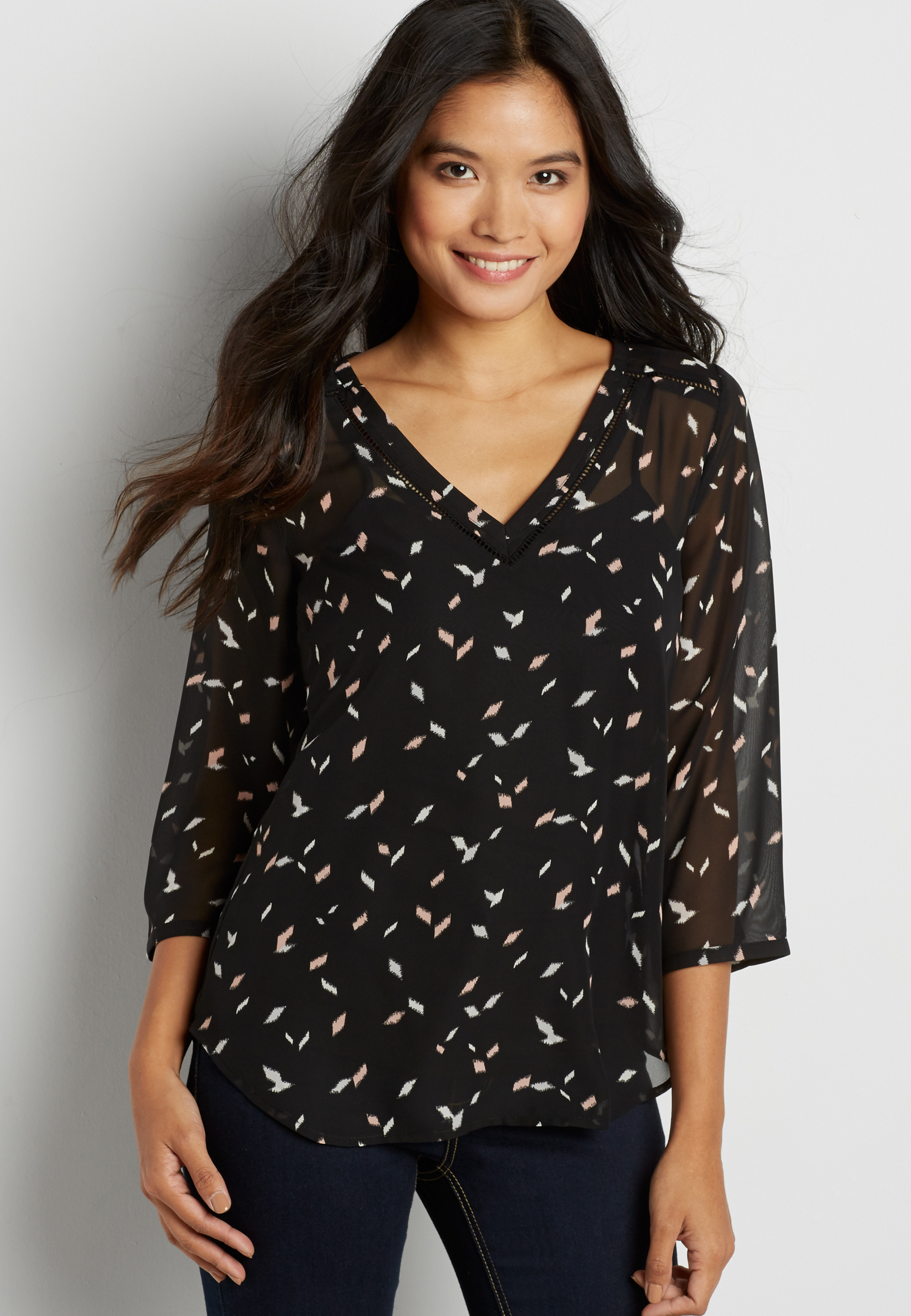 the perfect blouse with open embroidery in confetti print | maurices