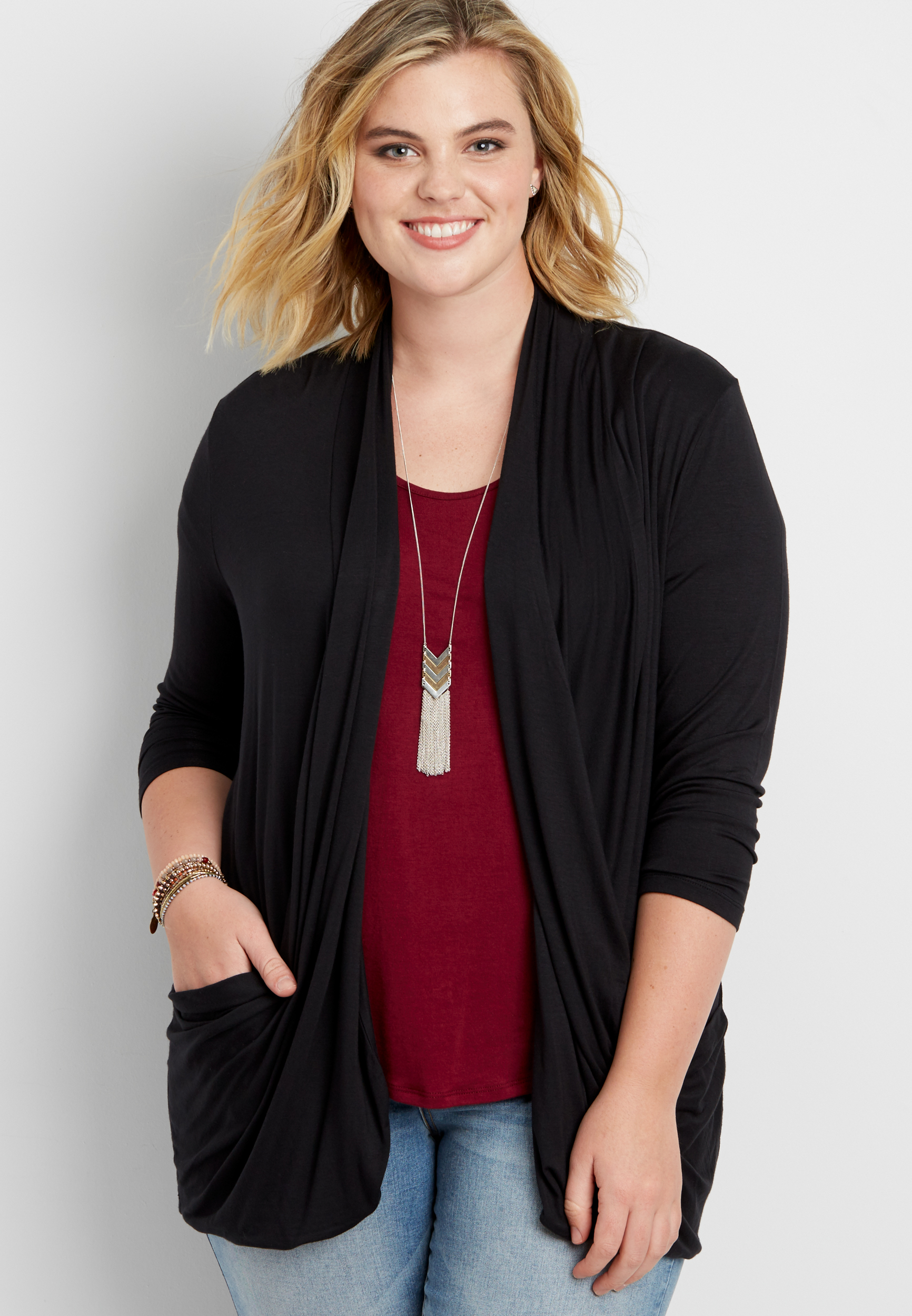 plus size lightweight drapey cardigan with pockets | maurices