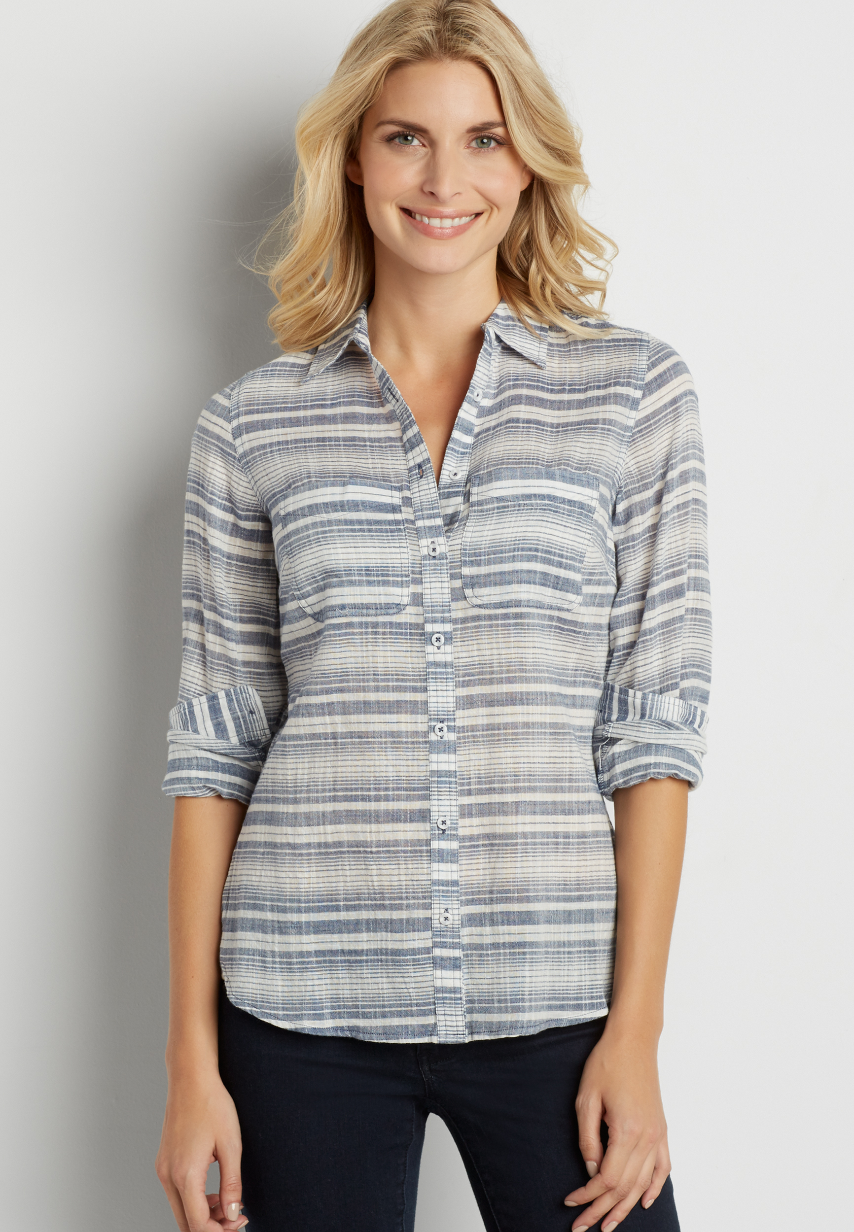 lightweight button down striped shirt | maurices