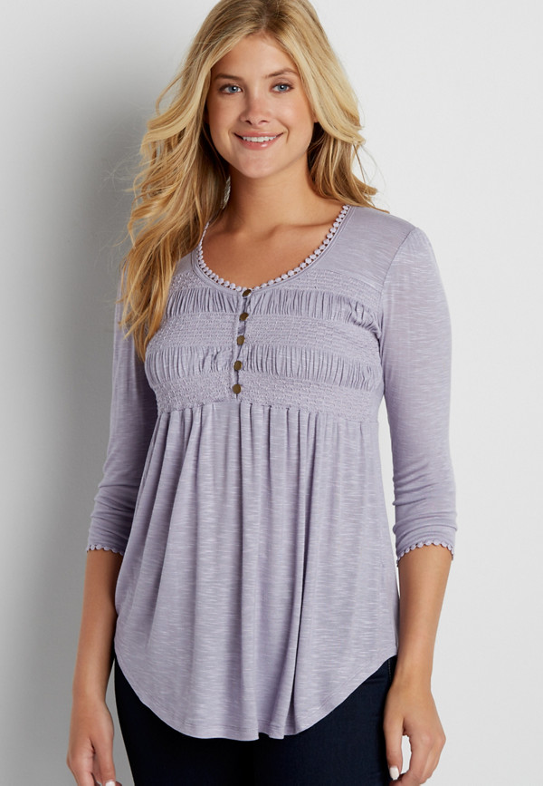 top with button down smocked bust | maurices