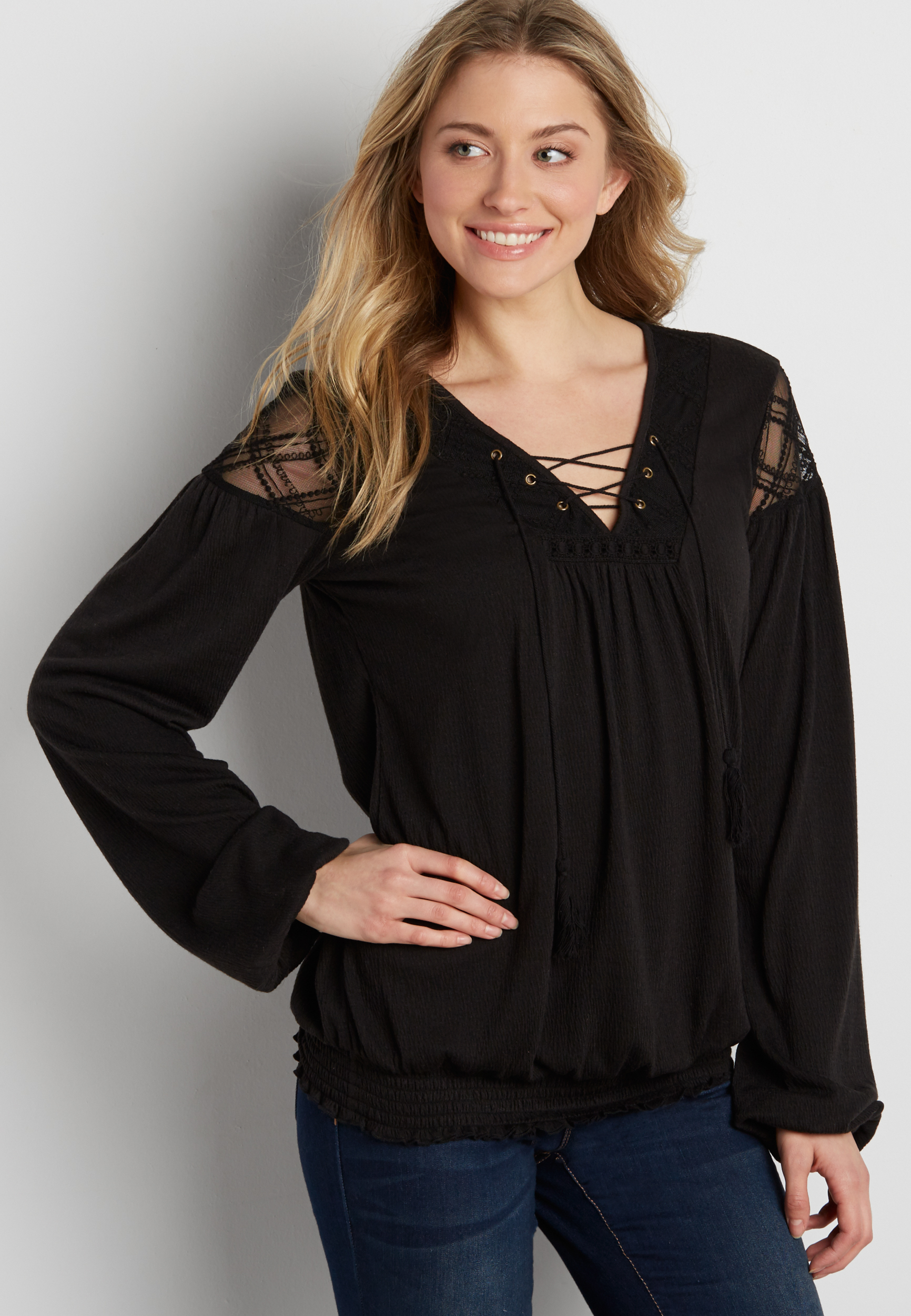 nine britton ceandra smocked bottom blouse