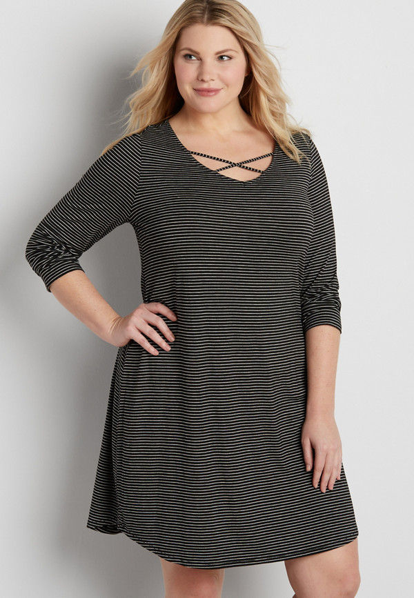 the 24/7 plus size striped dress with strappy neckline | maurices