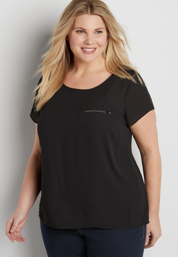 the perfect plus size short sleeve blouse with zipper pocket | maurices