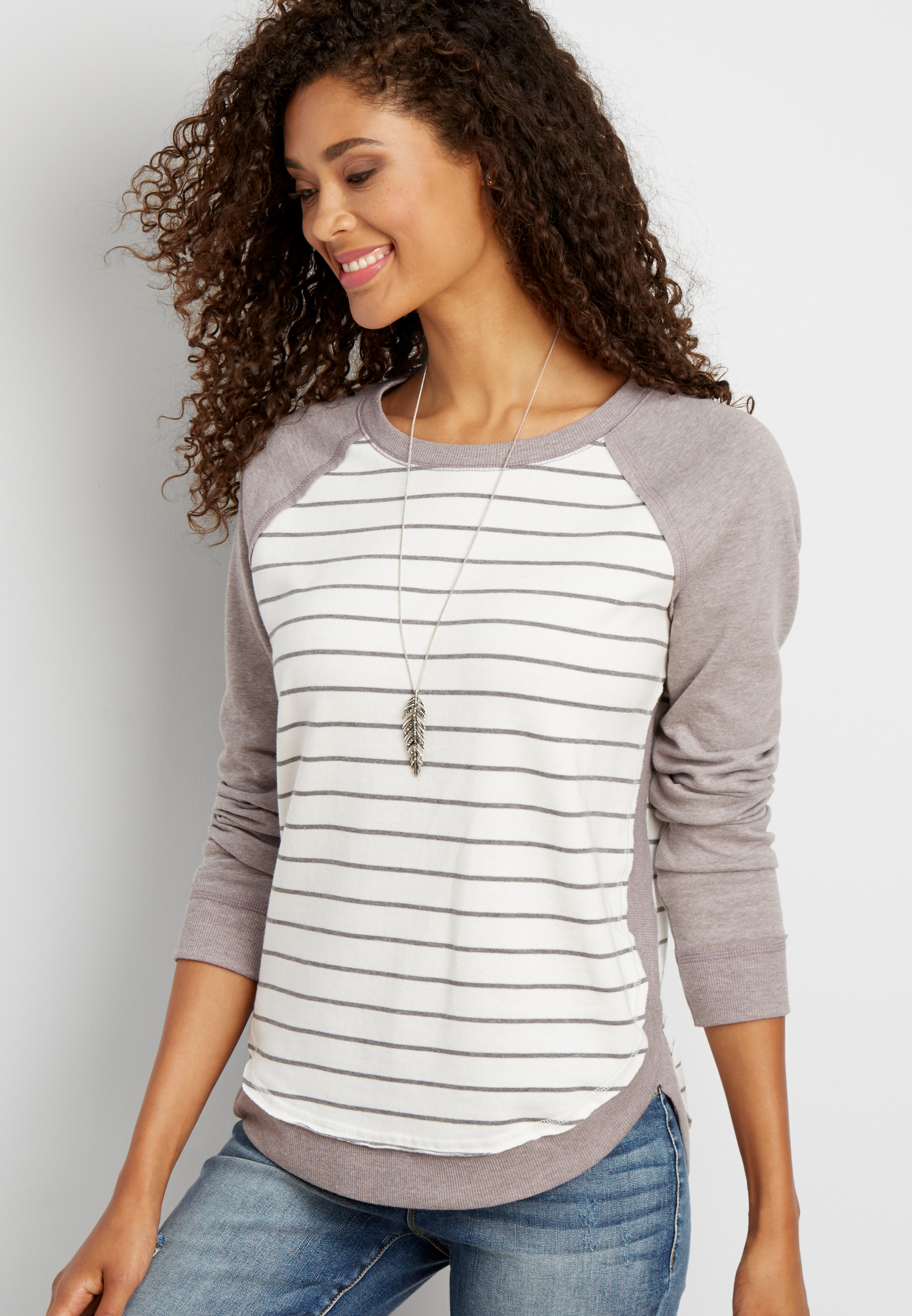 white sweatshirt with black stripes