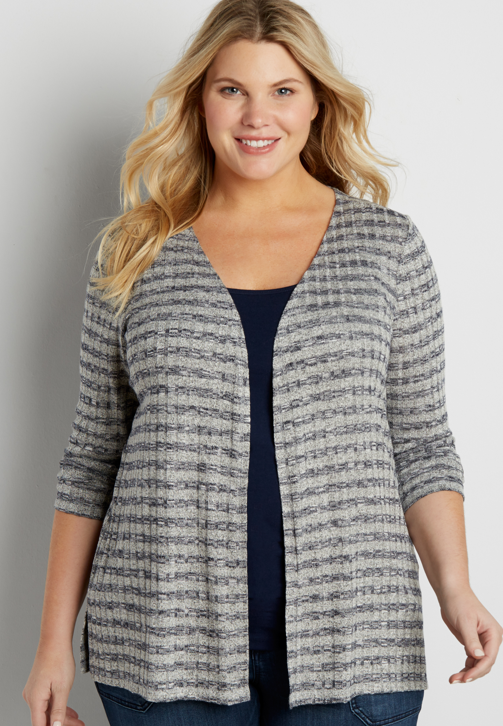 plus size striped cardigan with strappy back | maurices