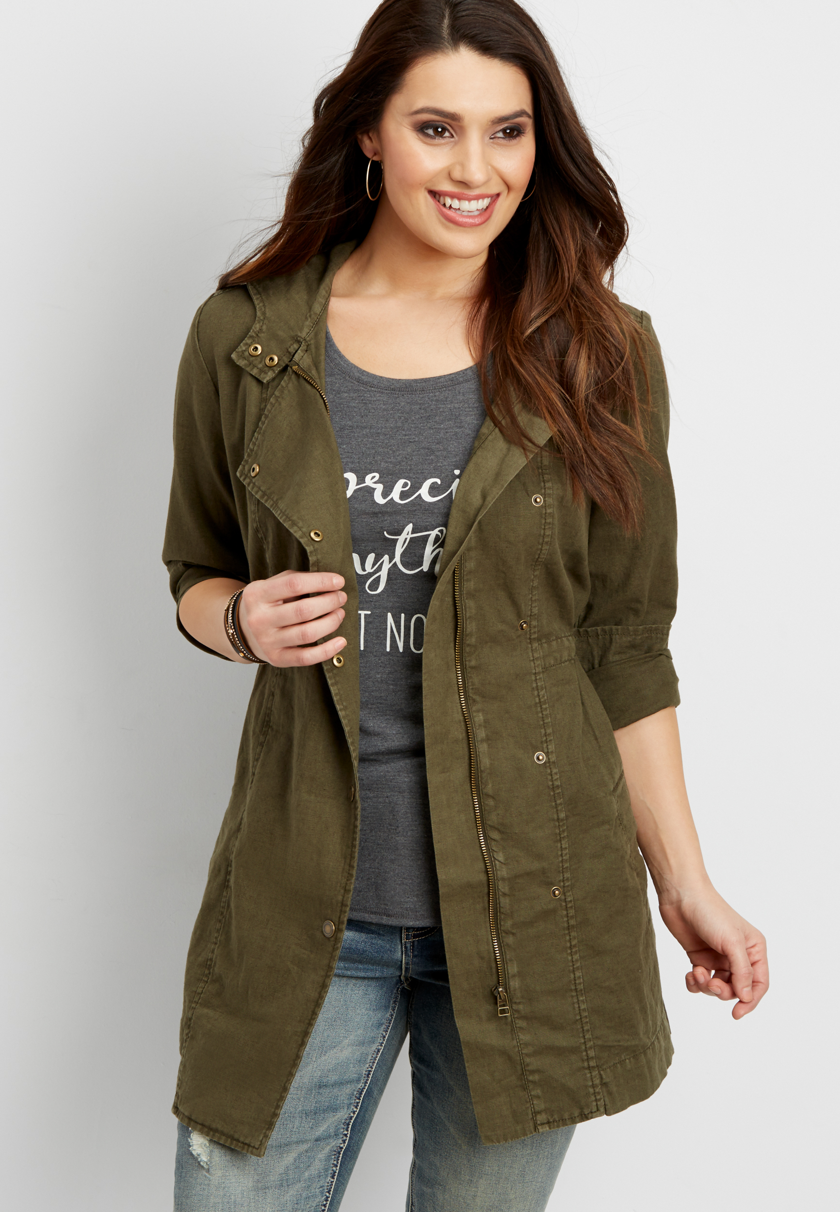 long linen anorak jacket | maurices