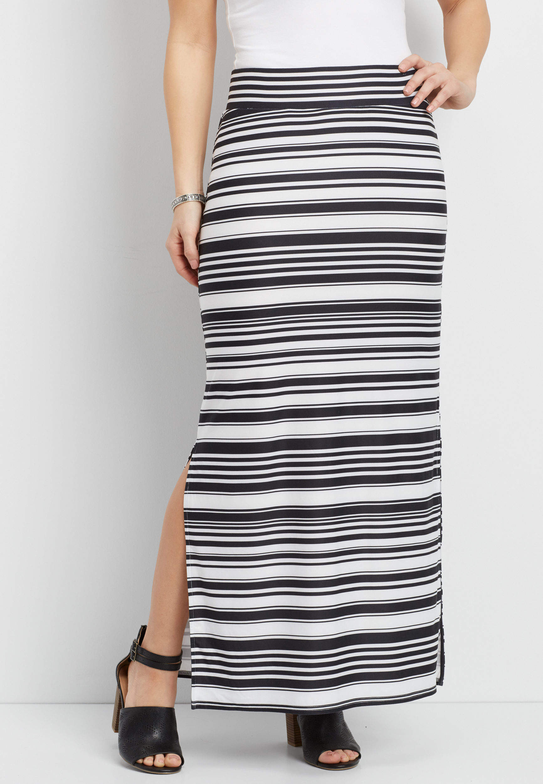 striped side slit maxi skirt | maurices