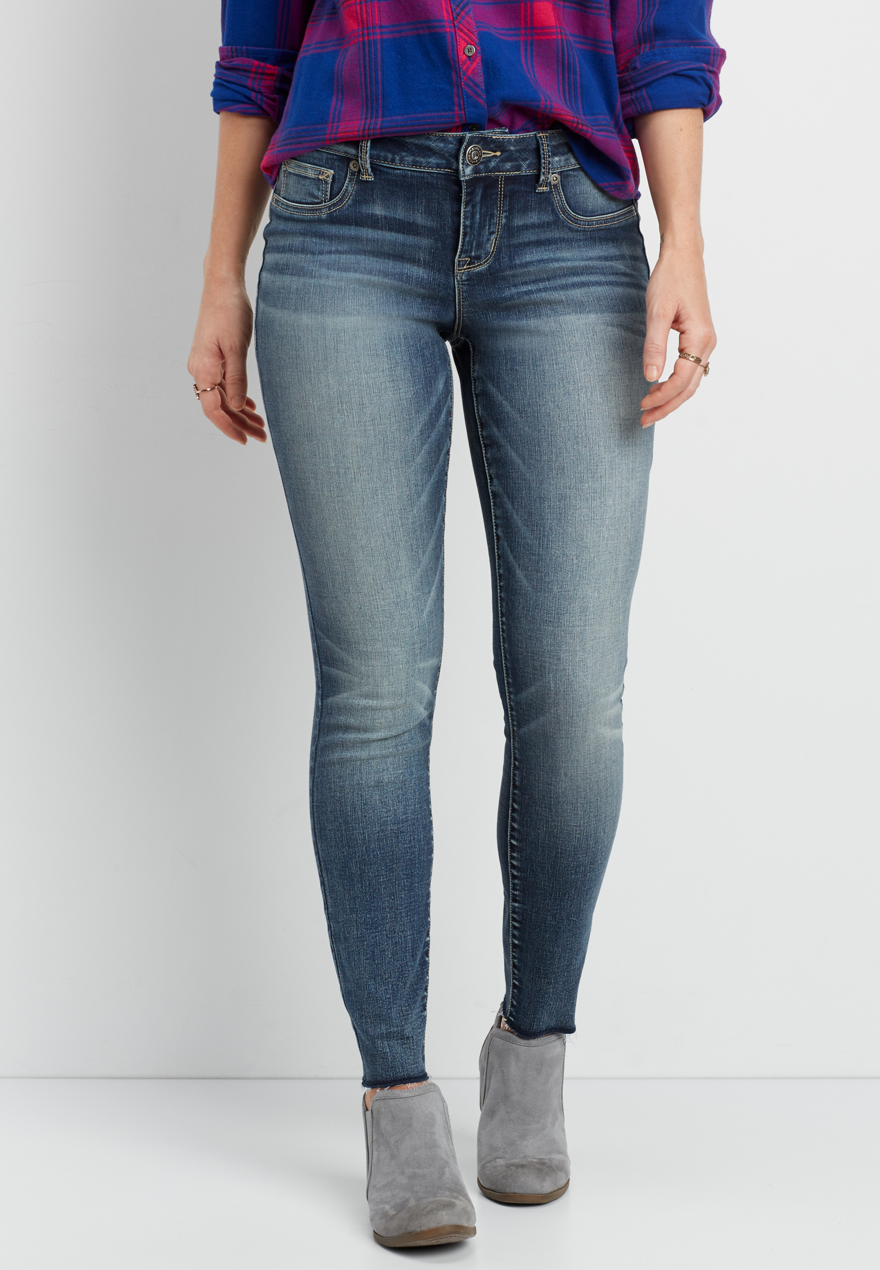 DenimFlex™ medium wash jegging with raw bottom hem | maurices