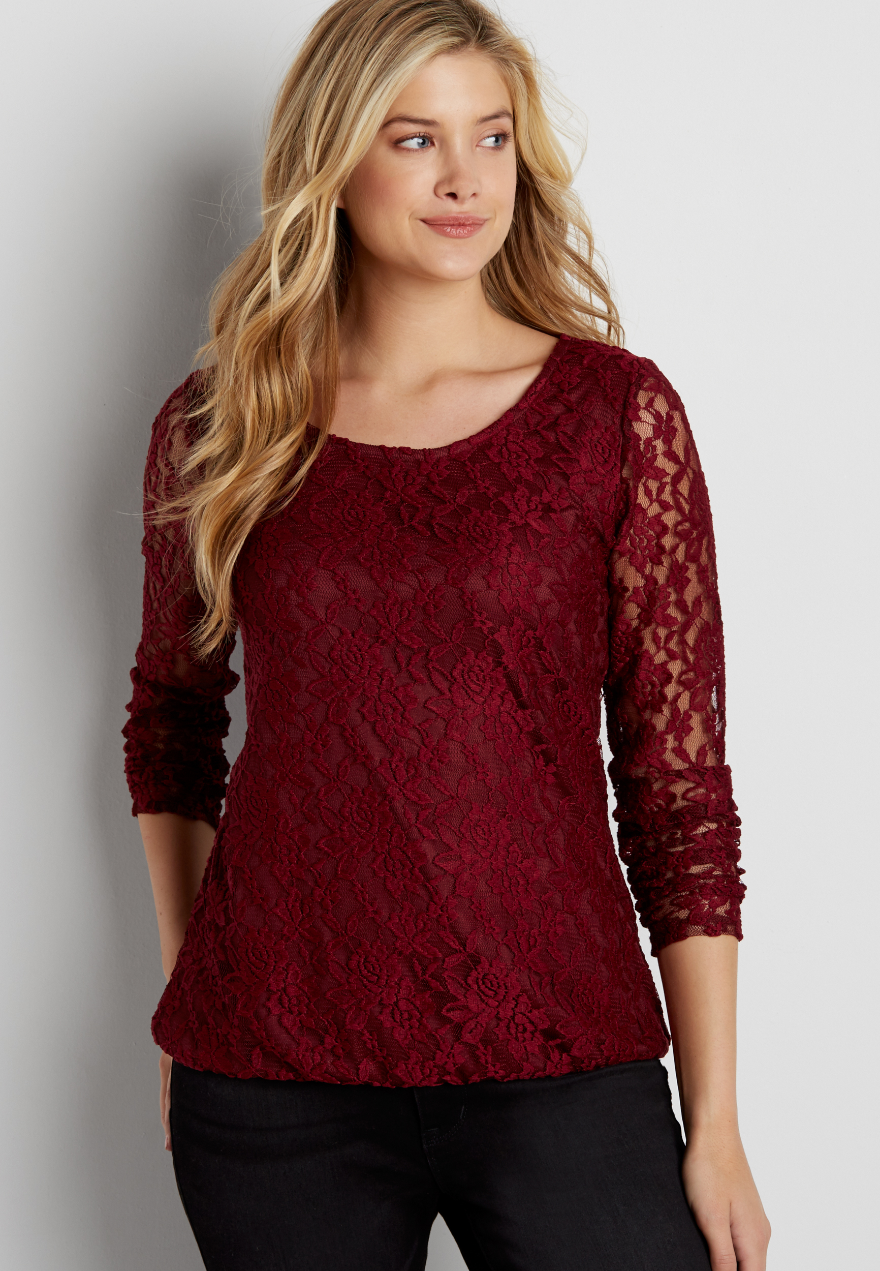 lace top with bubble hem | maurices