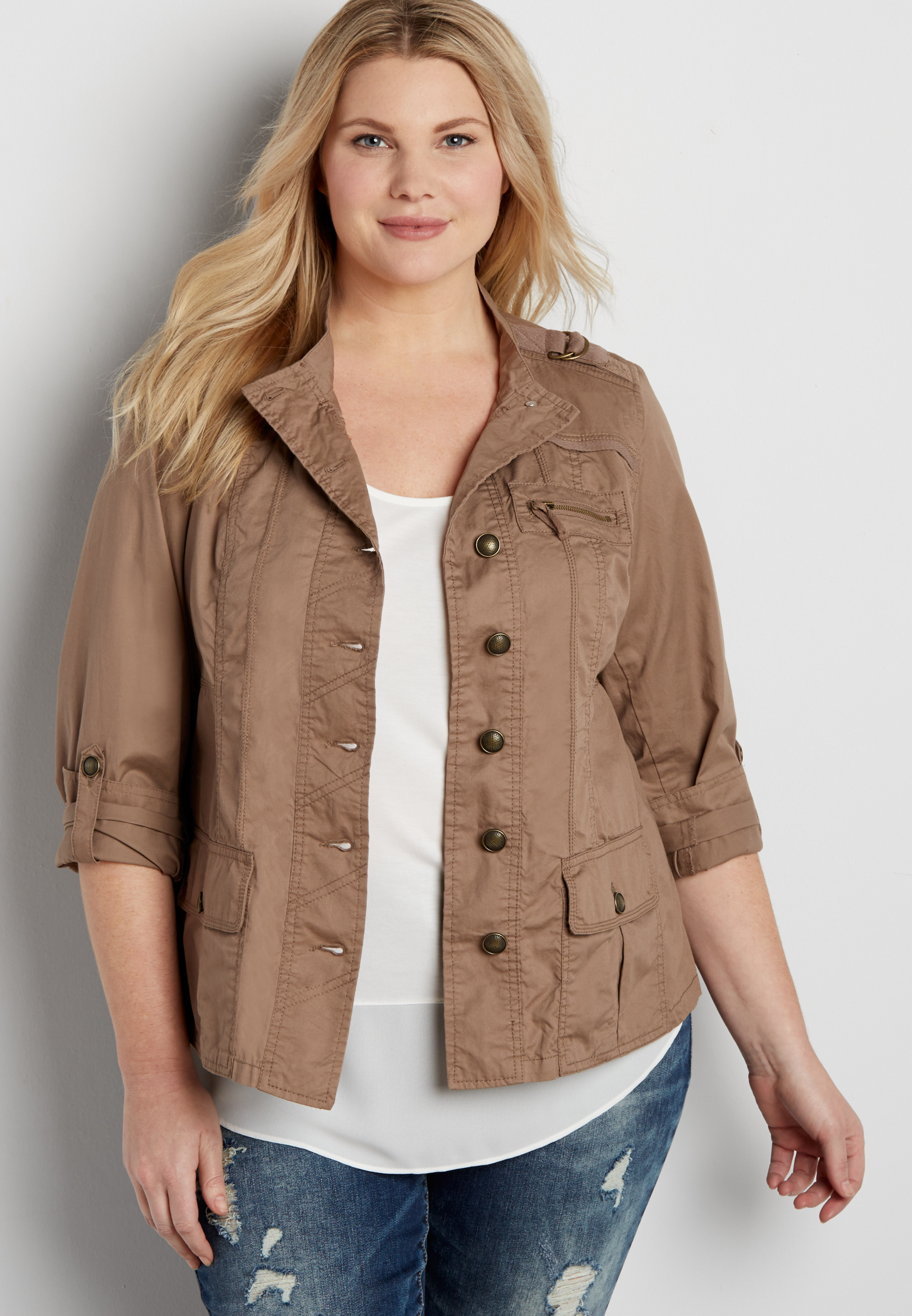 plus size military jacket with zipper chest pocket maurices