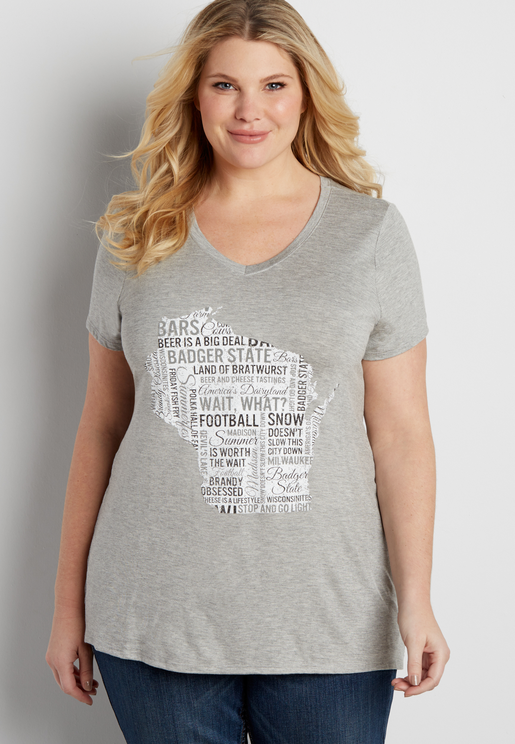 plus size heathered tee with Wisconsin state graphic | maurices