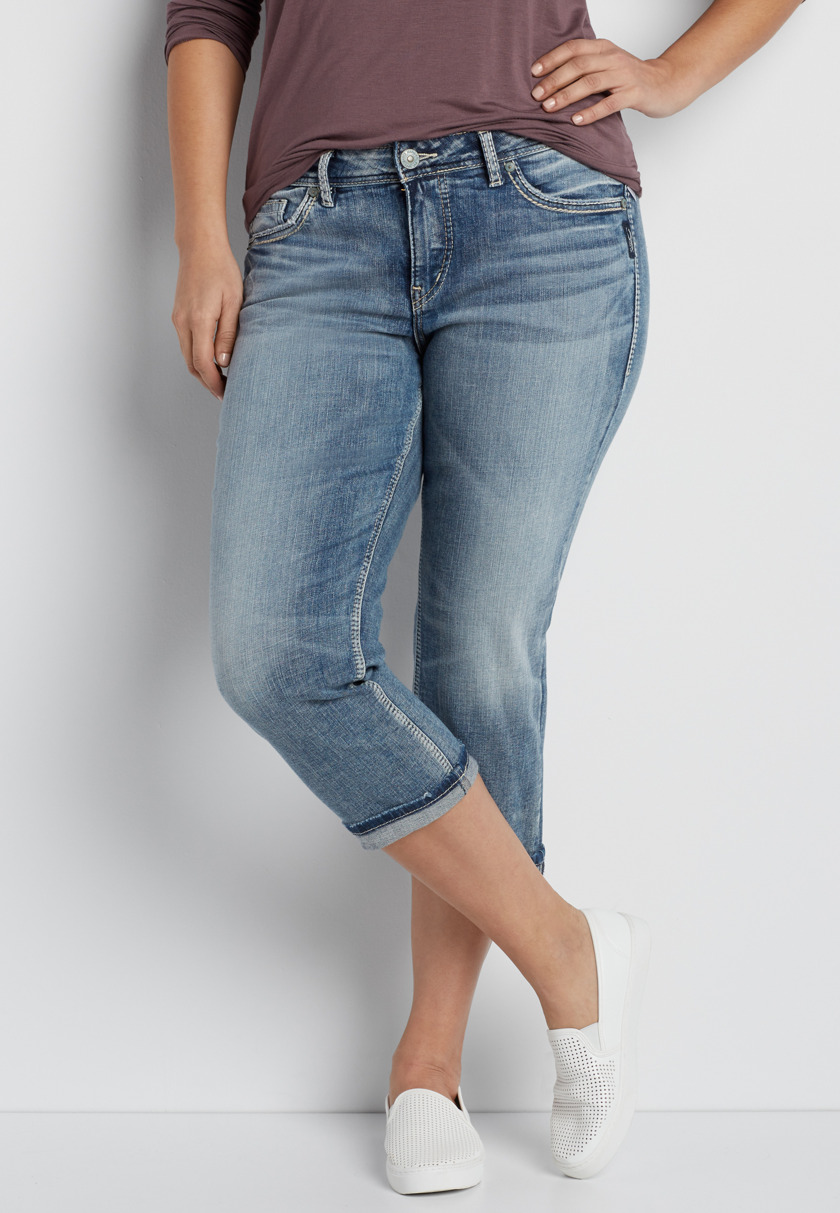 Silver Jeans Co.® plus size Suki capri in medium wash maurices