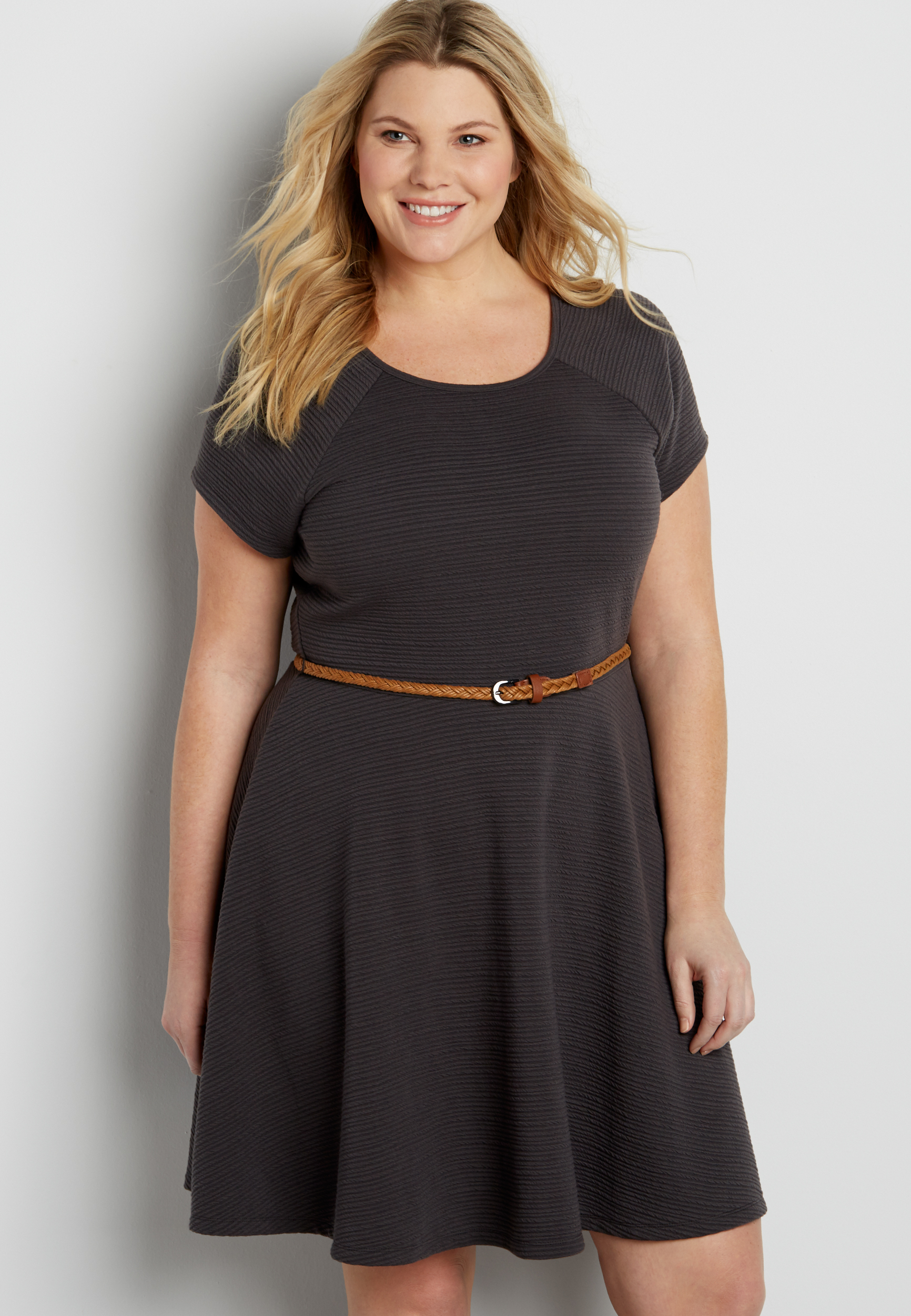 plus size textured dress with braided belt maurices