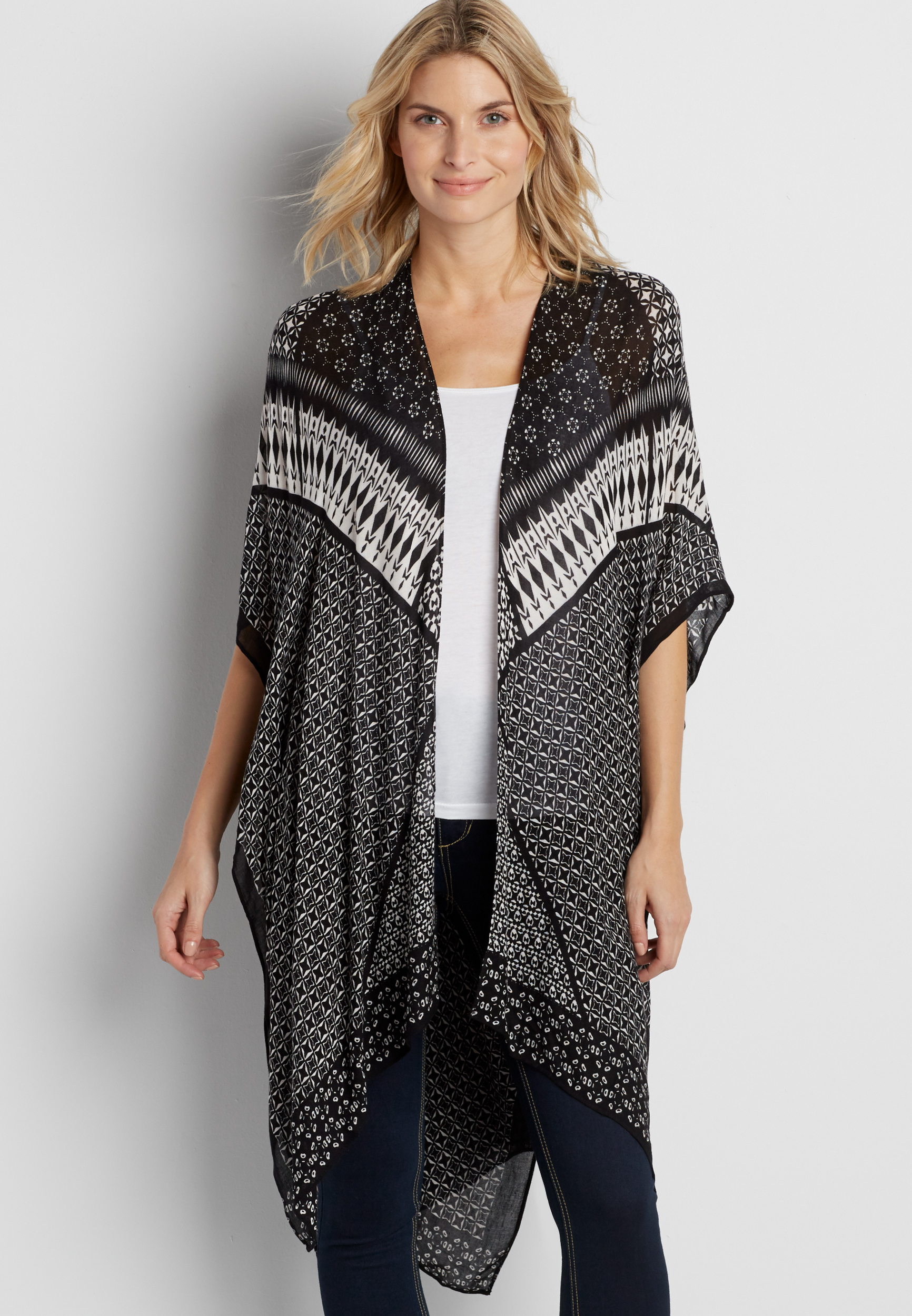 mixed pattern ruana wrap | maurices