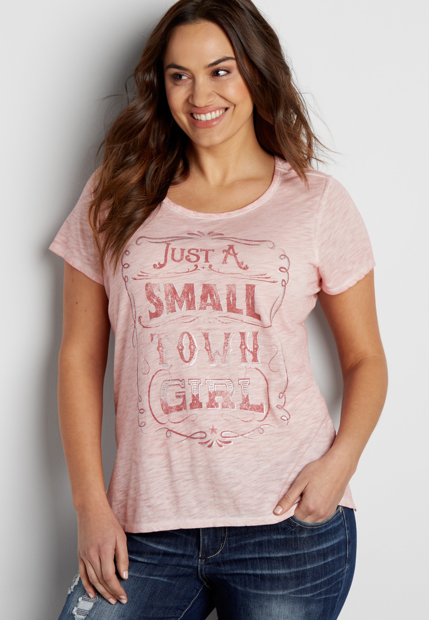 plus size tee with just a small town girl graphic | maurices