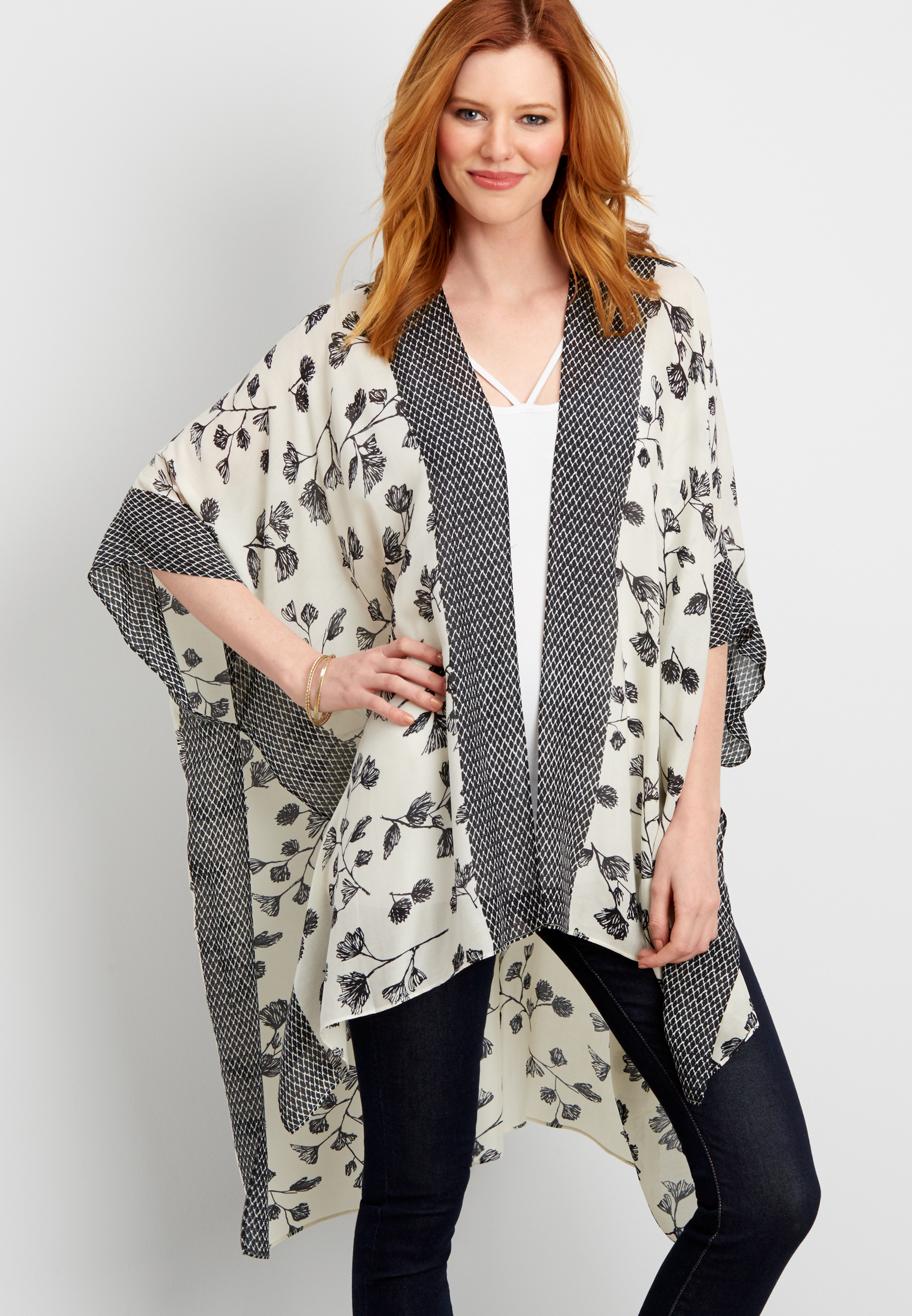 black and white print kimono | maurices